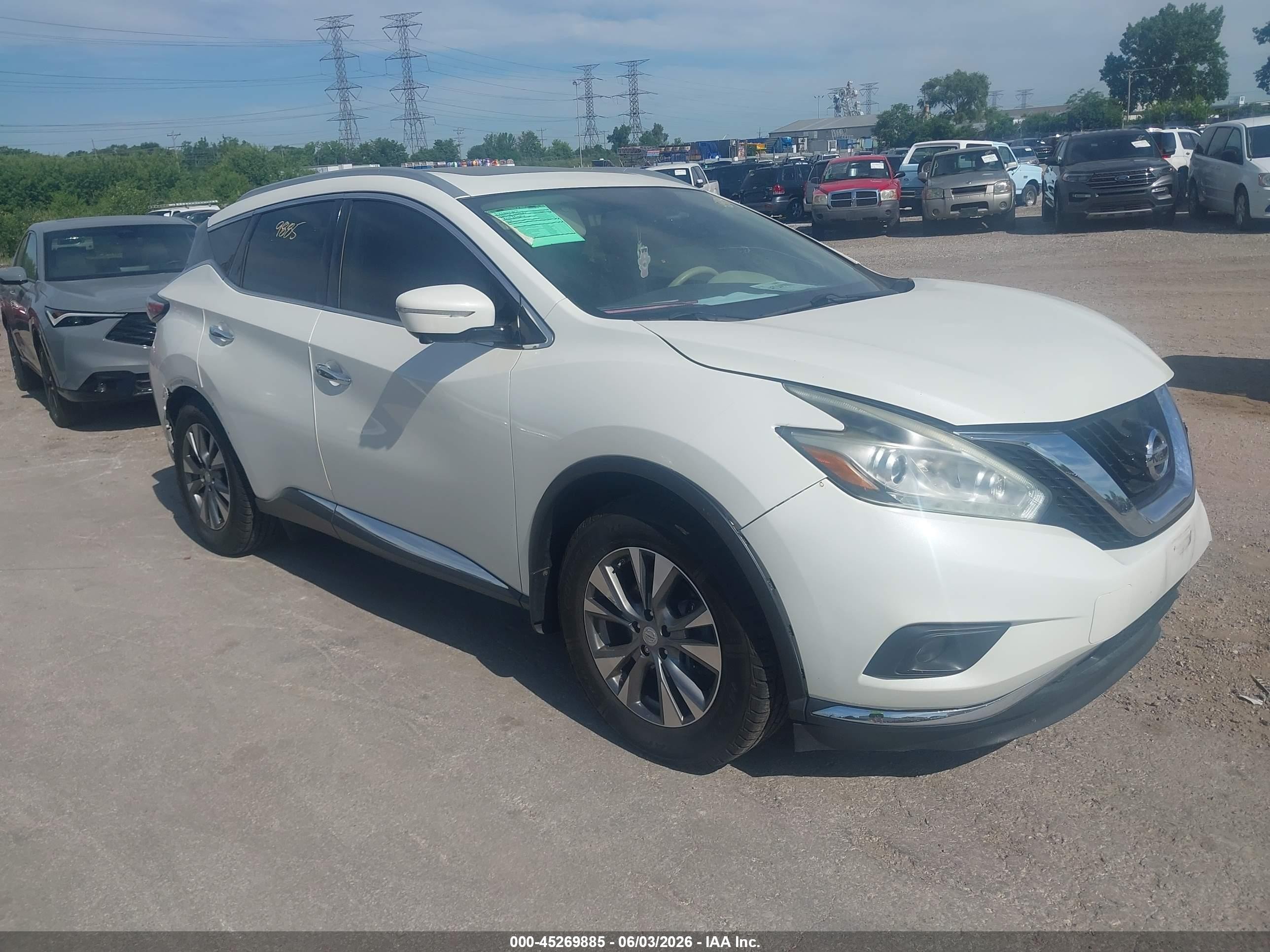 2015 Nissan Murano Sl White vin: 5N1AZ2MHXFN209601