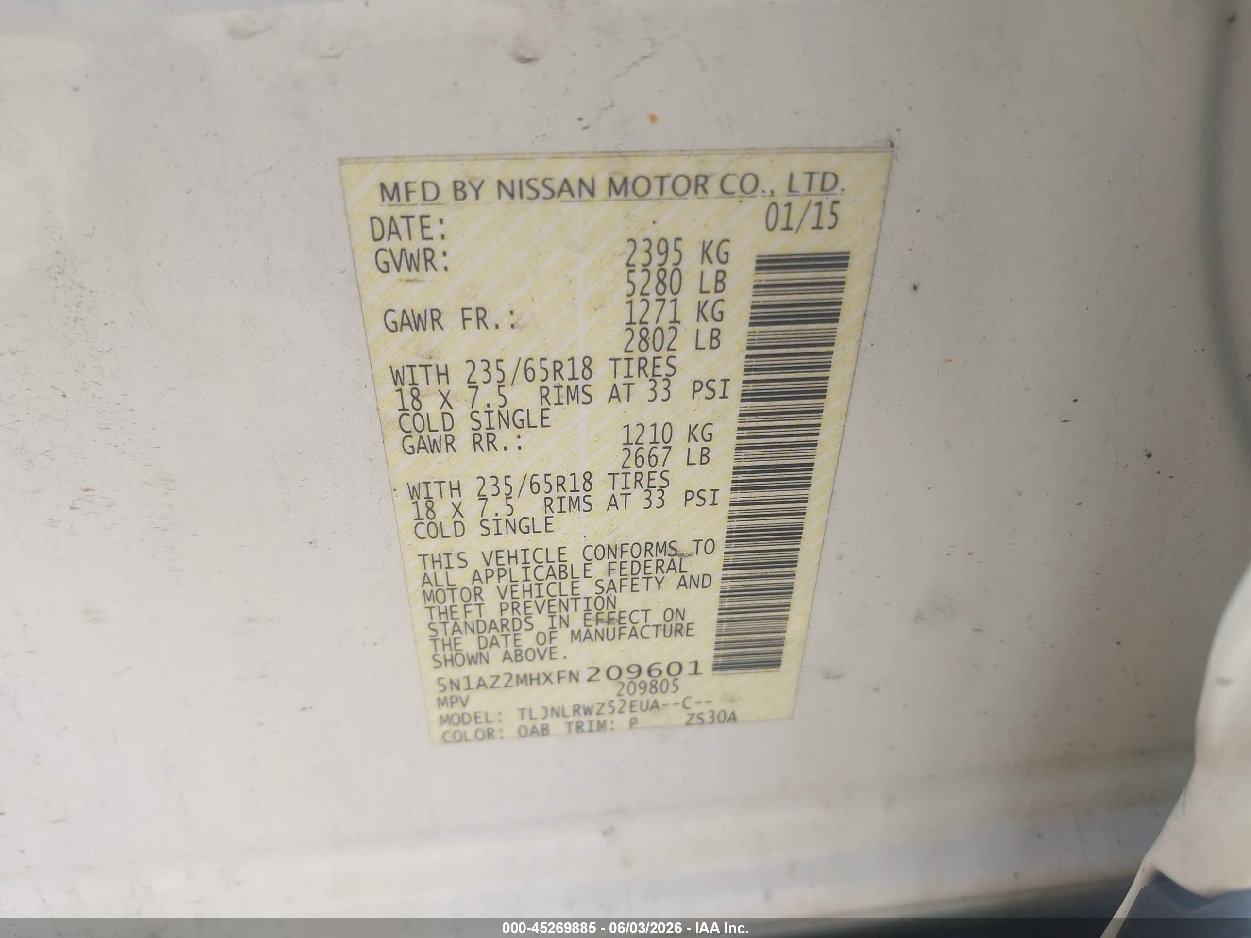 2015 Nissan Murano Sl White vin: 5N1AZ2MHXFN209601