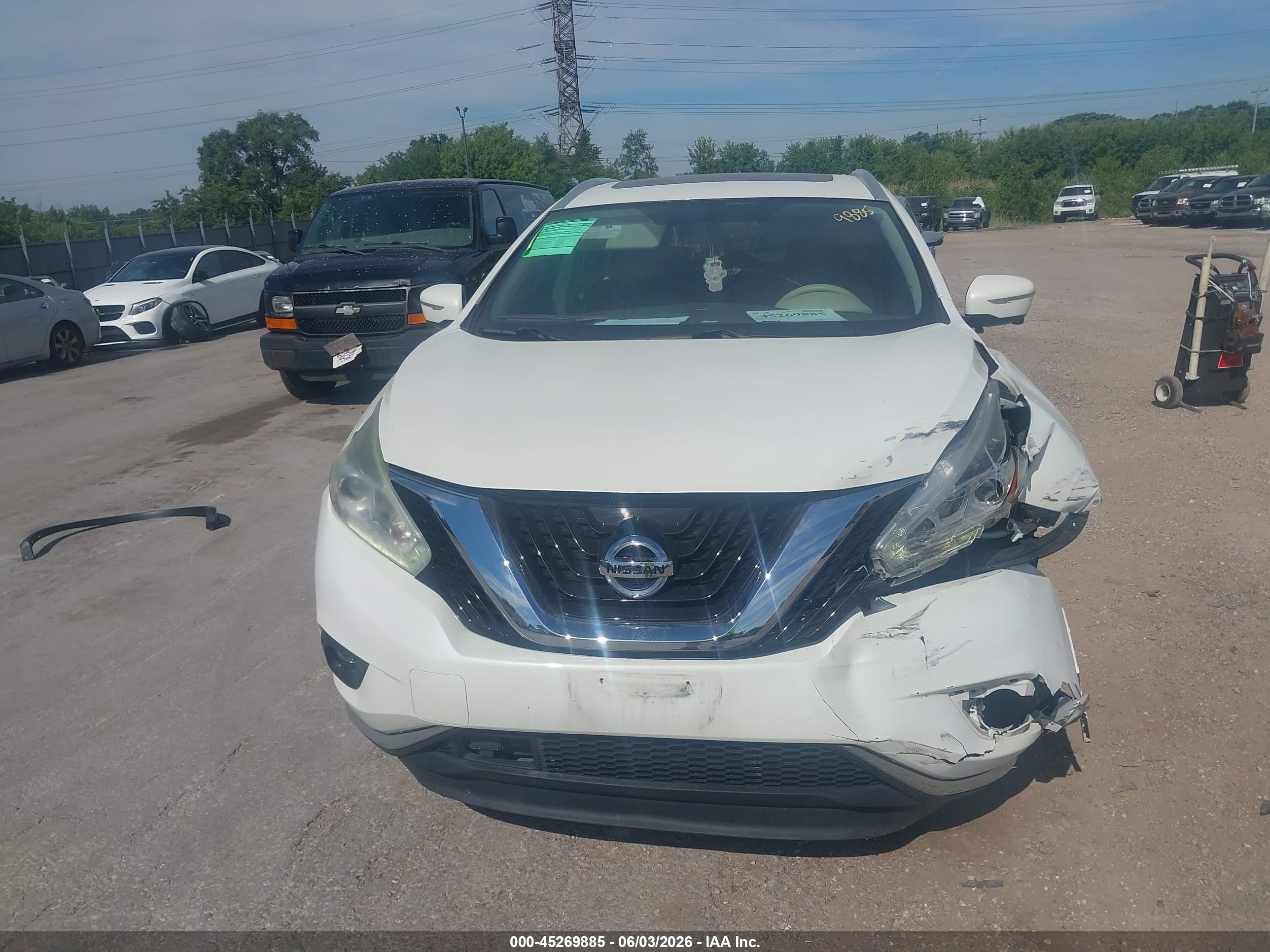 2015 Nissan Murano Sl White vin: 5N1AZ2MHXFN209601