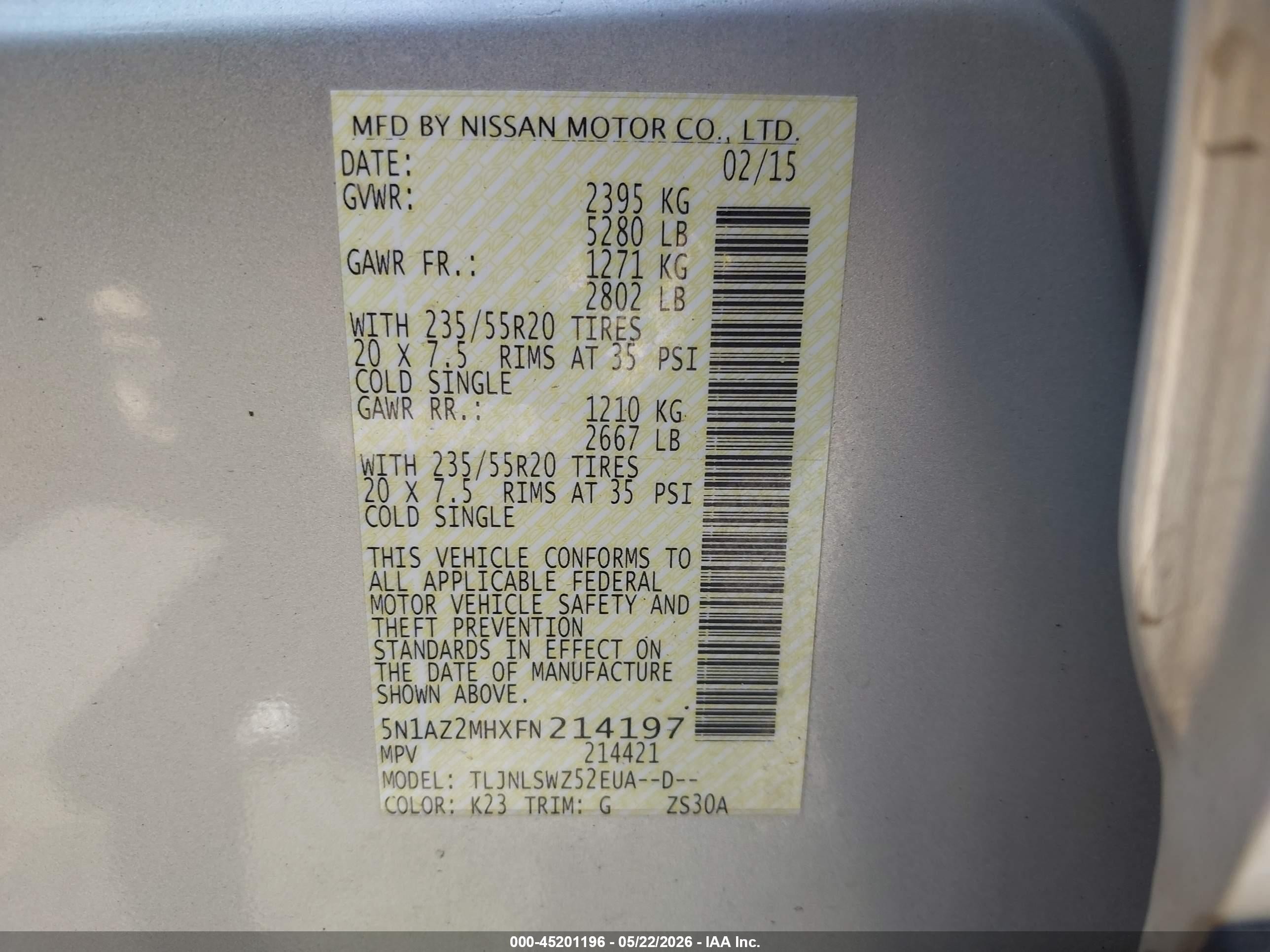 2015 Nissan Murano Platinum Silver vin: 5N1AZ2MHXFN214197