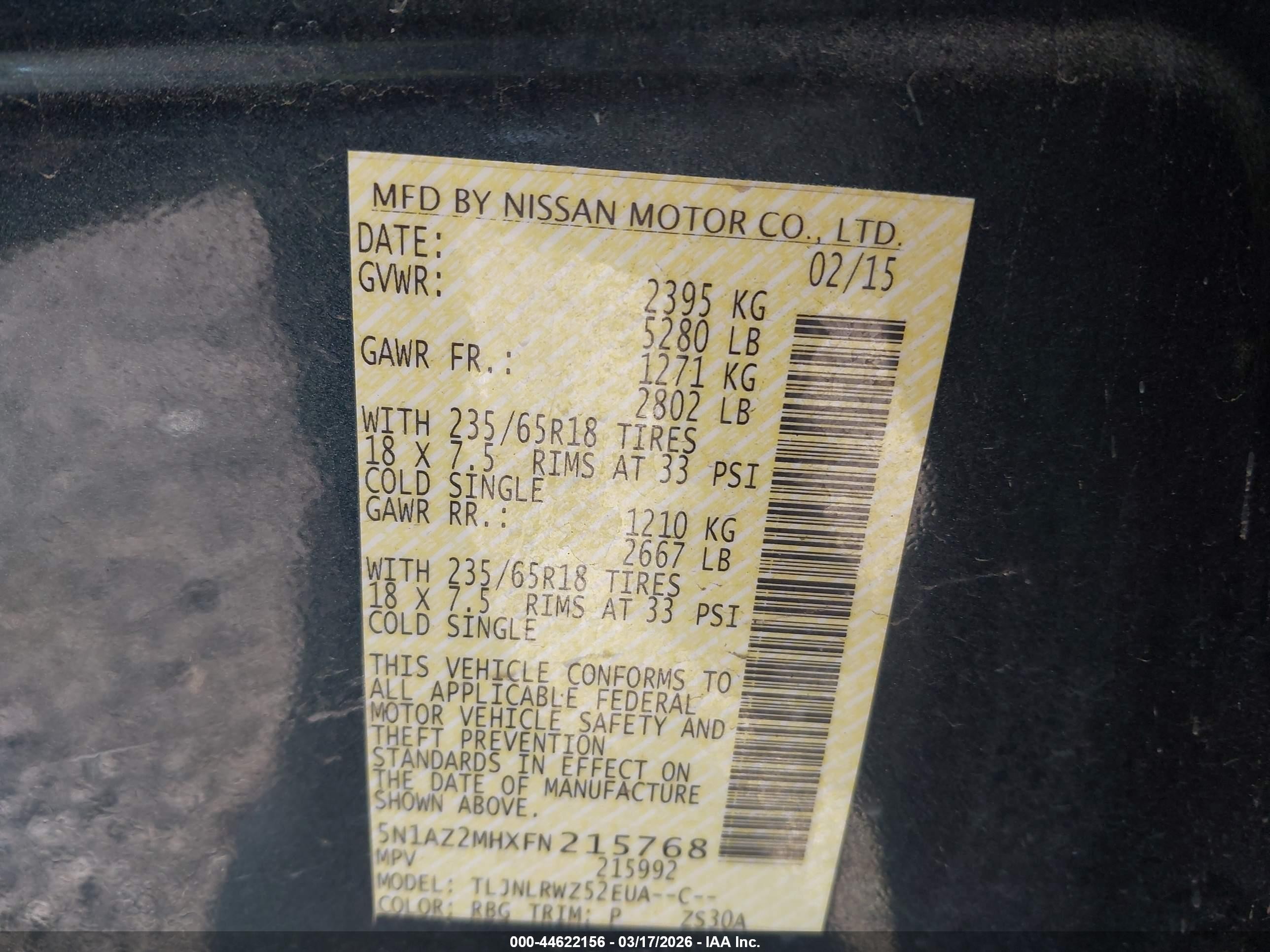2015 Nissan Murano Sl Blue vin: 5N1AZ2MHXFN215768