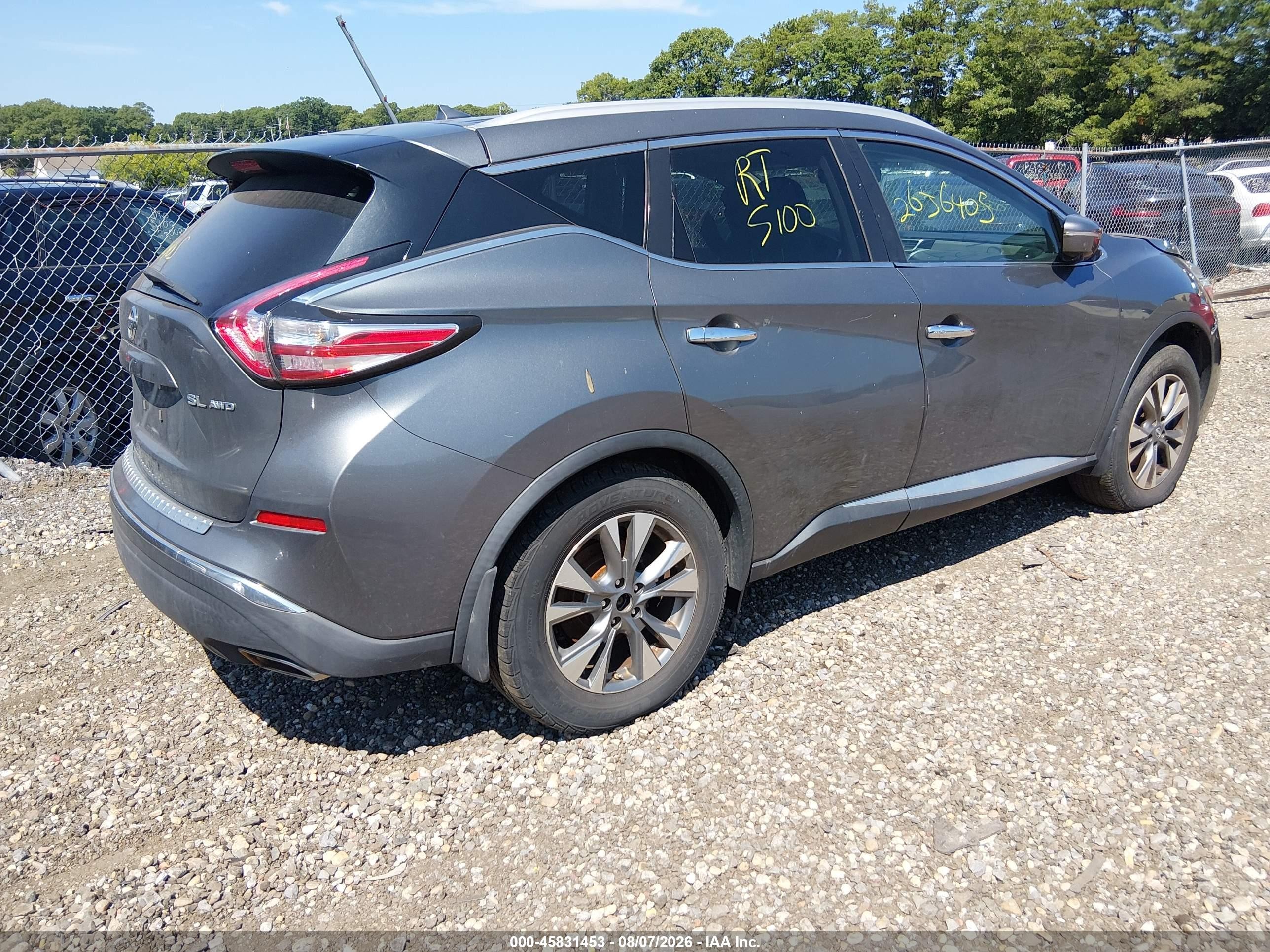 2015 Nissan Murano Sl Gray vin: 5N1AZ2MHXFN224969