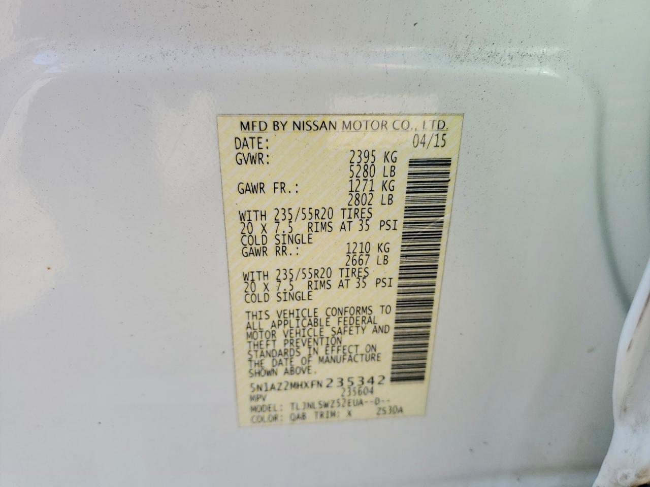 2015 Nissan Murano Platinum White vin: 5N1AZ2MHXFN235342