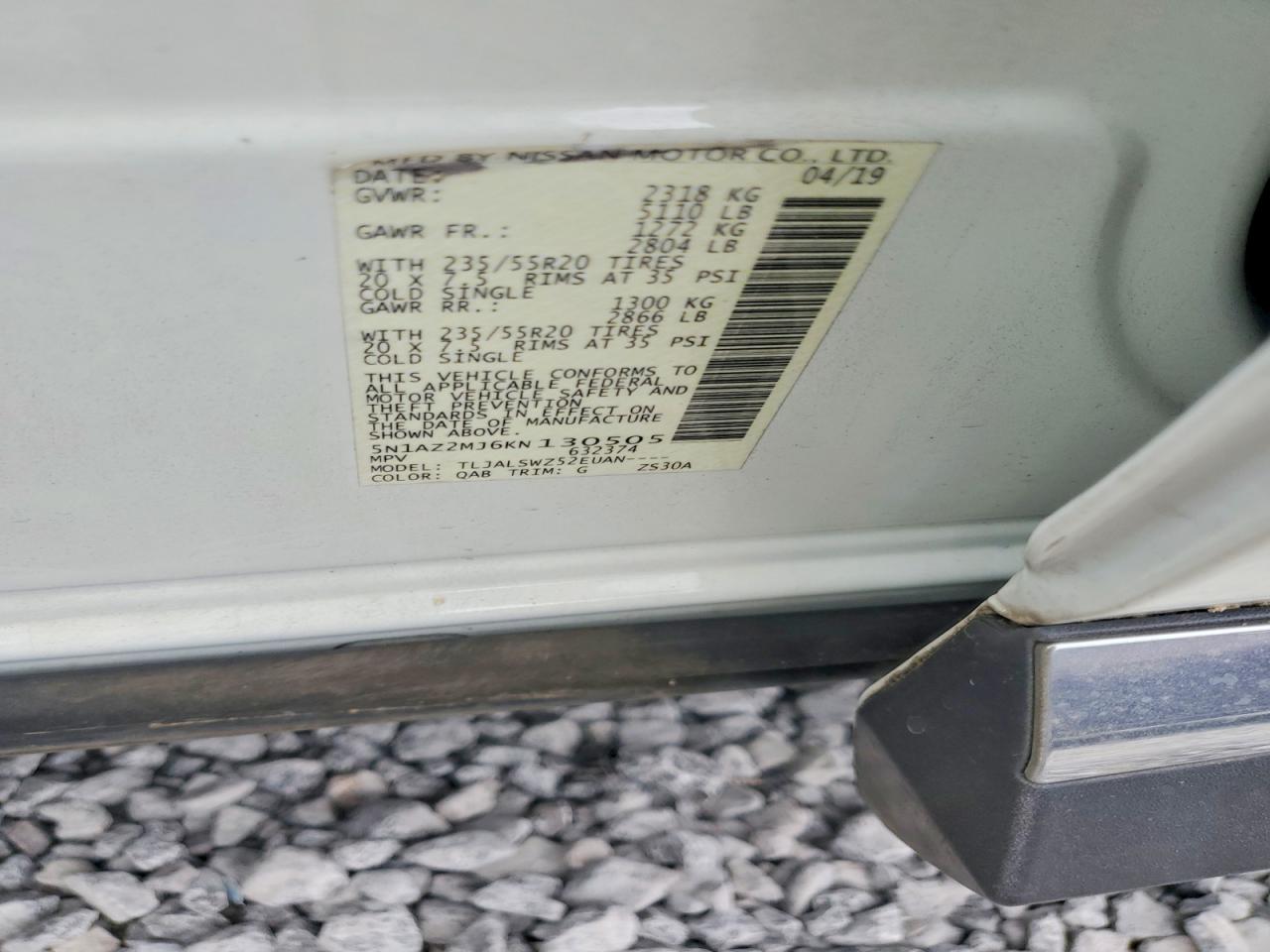 2019 Nissan Murano Platinum Белый vin: 5N1AZ2MJ6KN130505