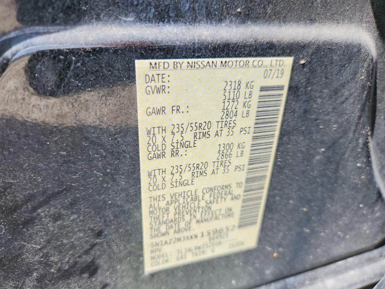 2019 Nissan Murano Sl Черный vin: 5N1AZ2MJXKN159652