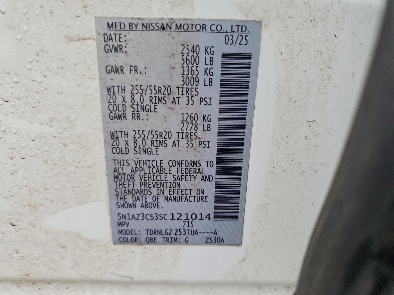 2025 Nissan Murano Sl White vin: 5N1AZ3CS3SC121014