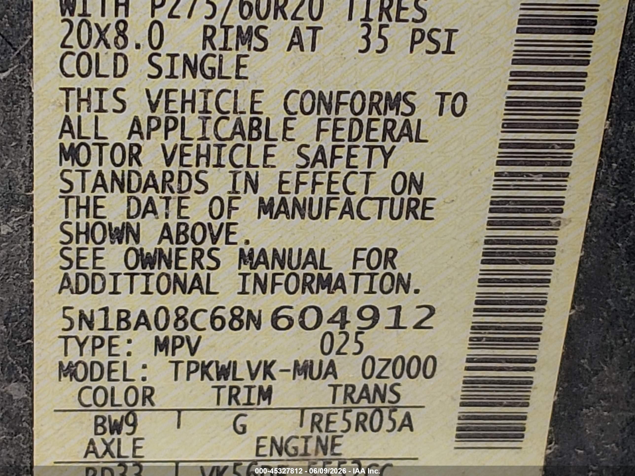 2008 Nissan Armada Le Blue vin: 5N1BA08C68N604912