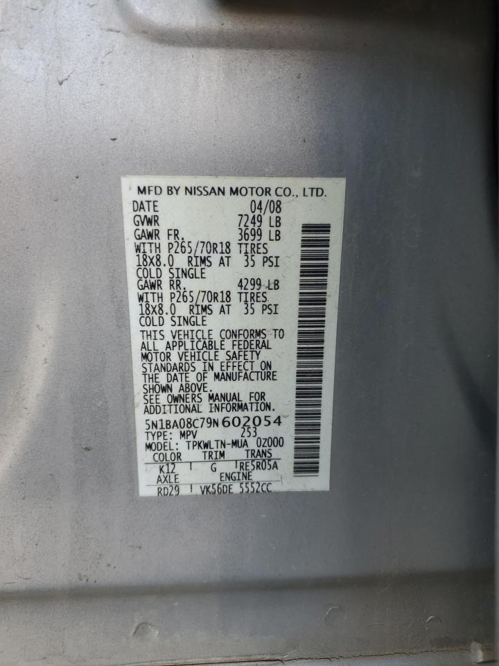 2009 Nissan Armada Se Silver vin: 5N1BA08C79N602054