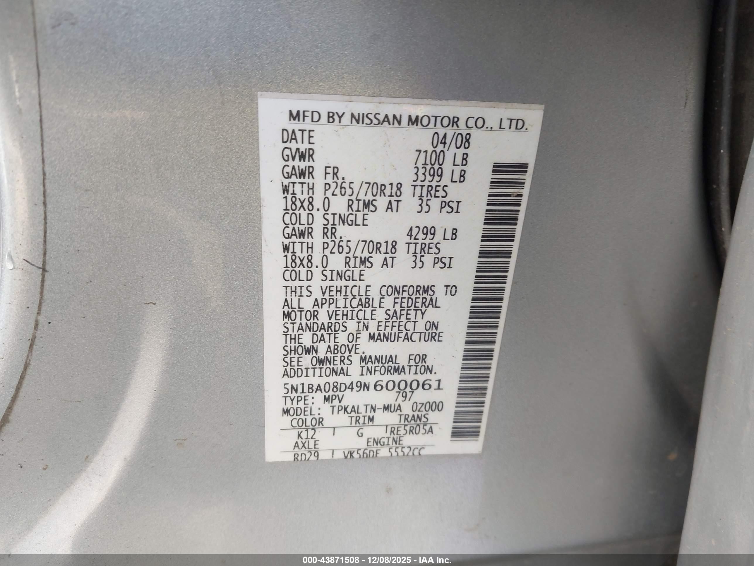 2009 Nissan Armada Se Silver vin: 5N1BA08D49N600061