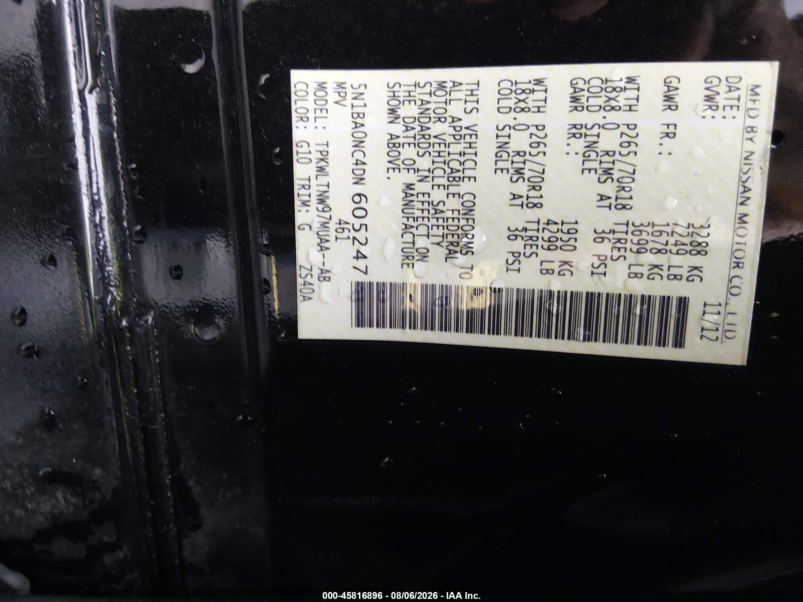2013 Nissan Armada Sv Black vin: 5N1BA0NC4DN605247