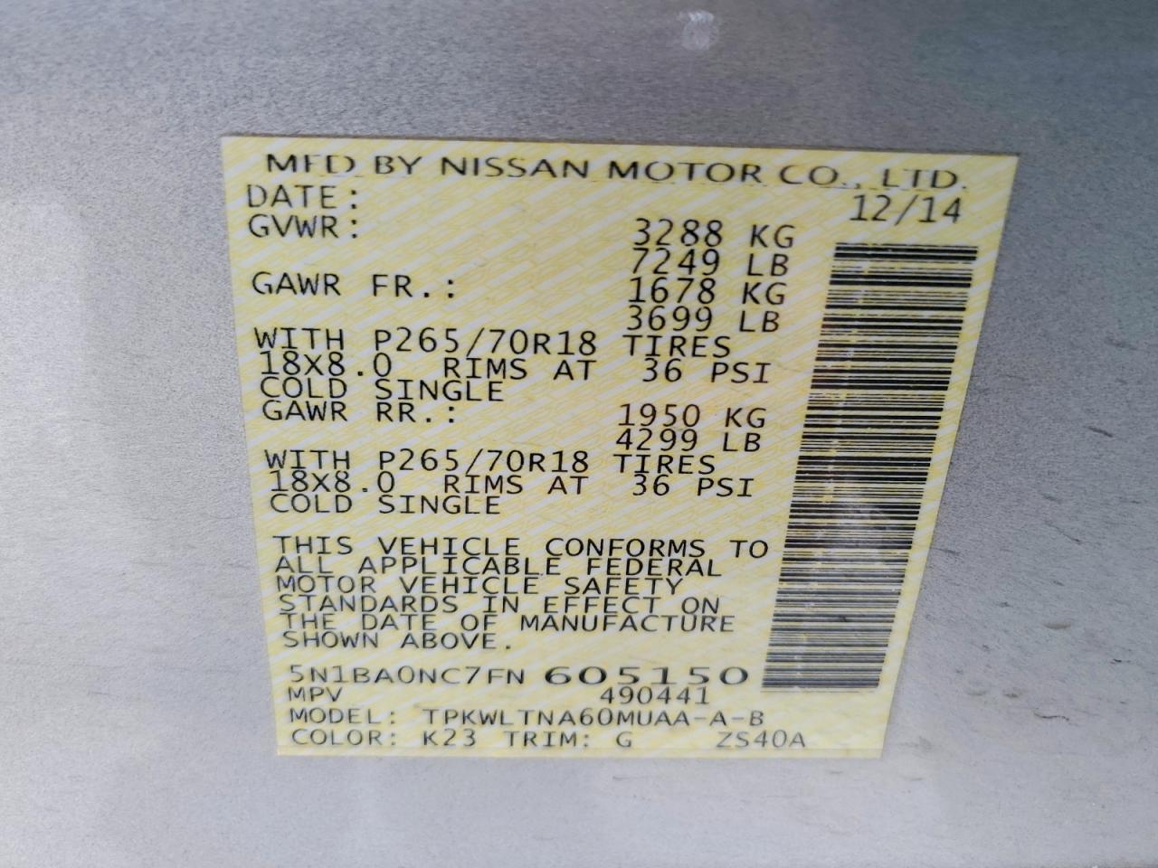 2015 Nissan Armada Sv Silver vin: 5N1BA0NC7FN605150