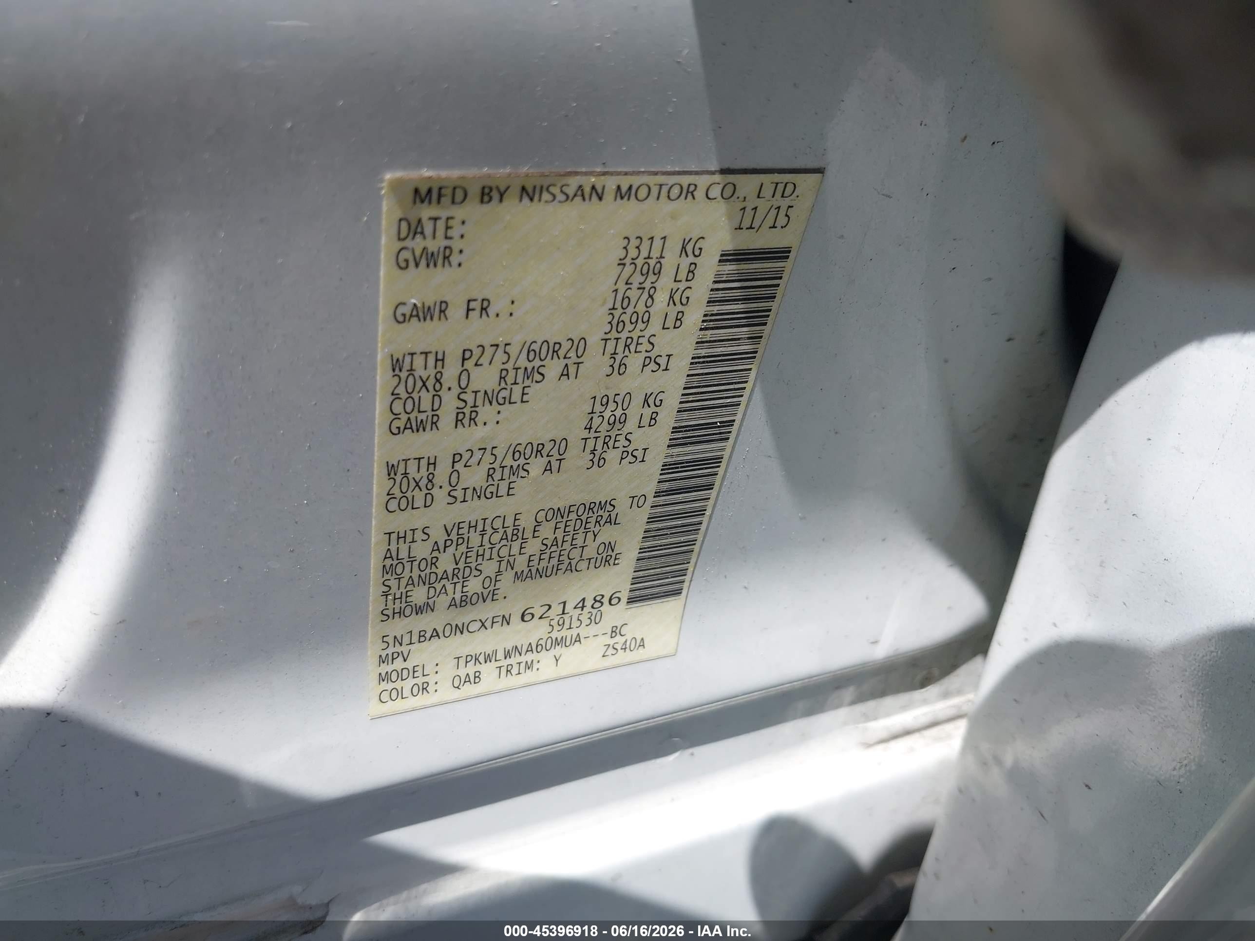 2015 Nissan Armada Platinum White vin: 5N1BA0NCXFN621486