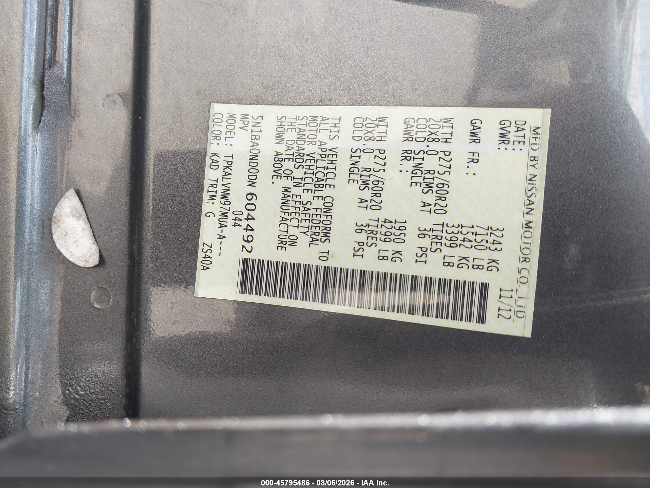 2013 Nissan Armada Sl Серый vin: 5N1BA0ND0DN604492