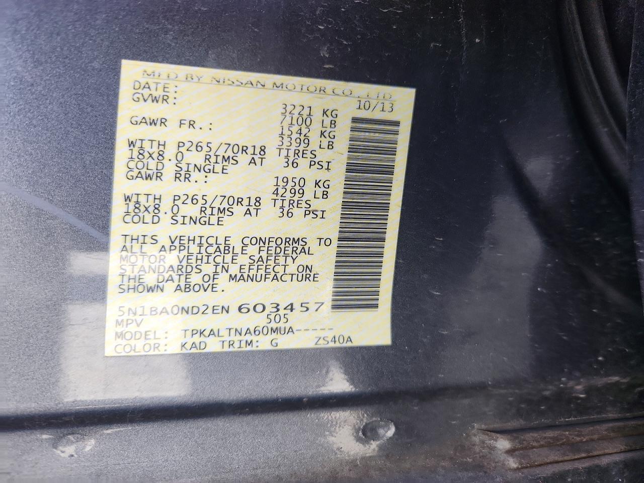 2014 Nissan Armada Sv Gray vin: 5N1BA0ND2EN603457