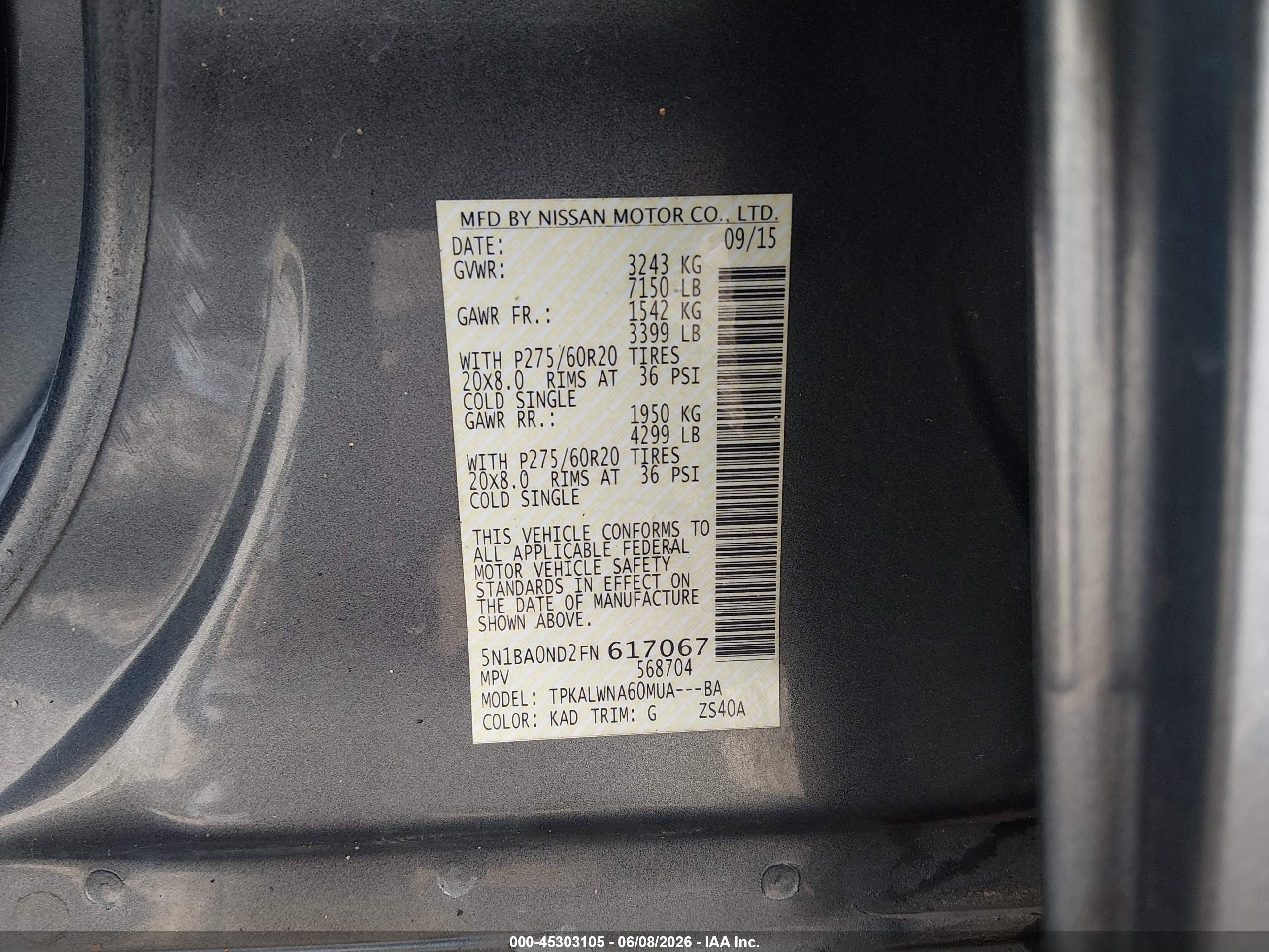 2015 Nissan Armada Platinum Gray vin: 5N1BA0ND2FN617067