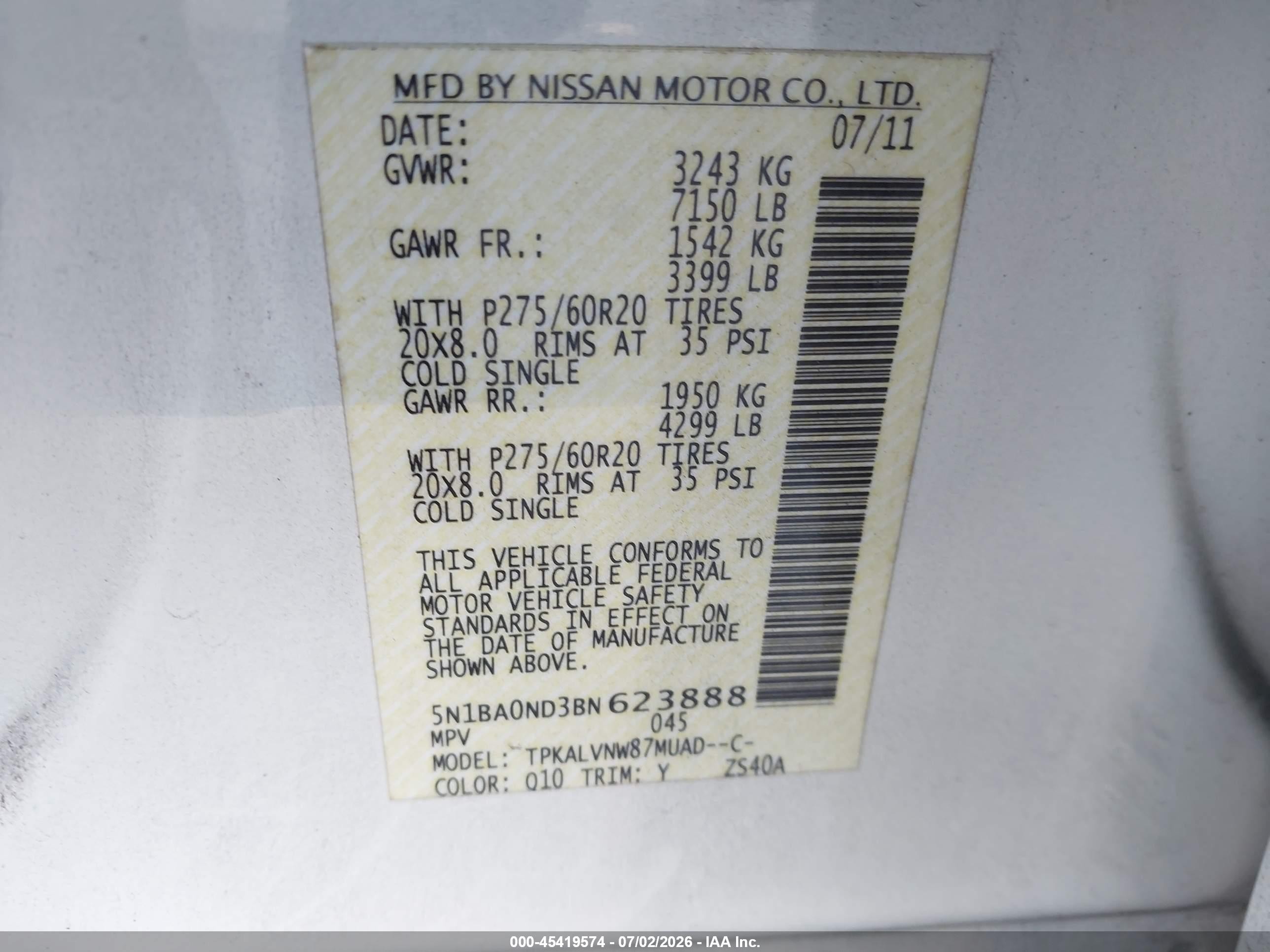 2011 Nissan Armada Sl White vin: 5N1BA0ND3BN623888