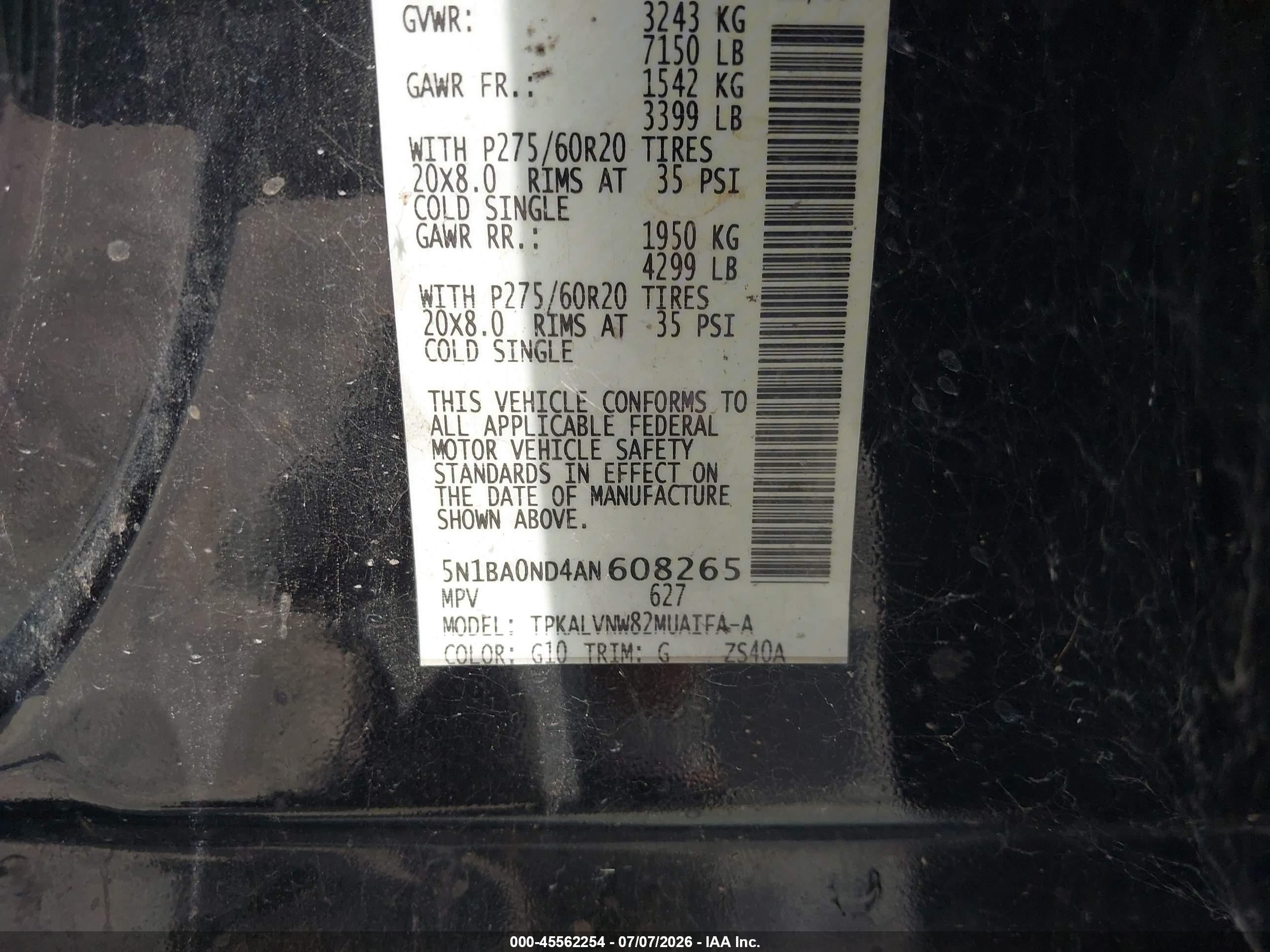 2010 Nissan Armada Platinum Черный vin: 5N1BA0ND4AN608265