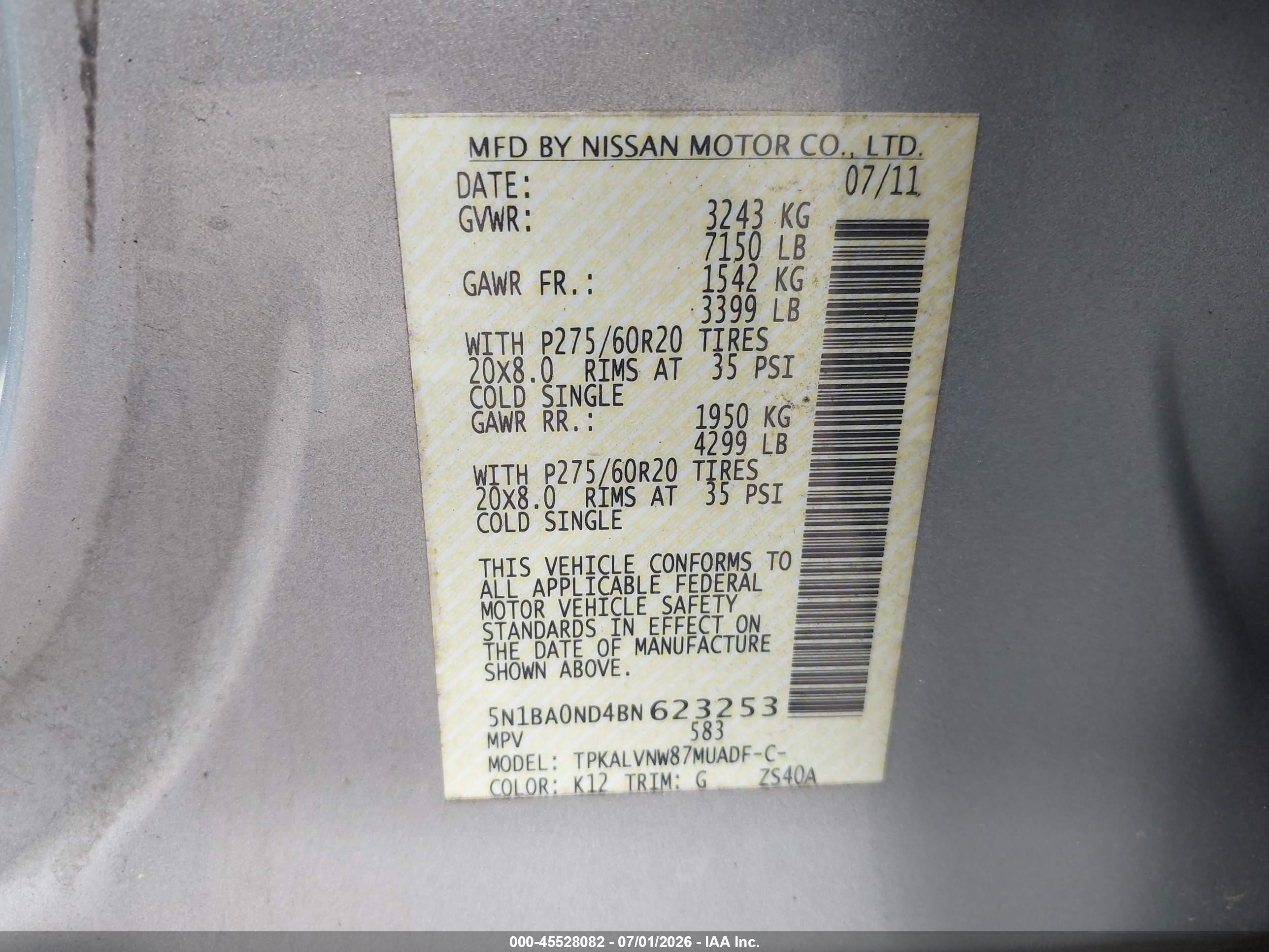 2011 Nissan Armada Sl Silver vin: 5N1BA0ND4BN623253