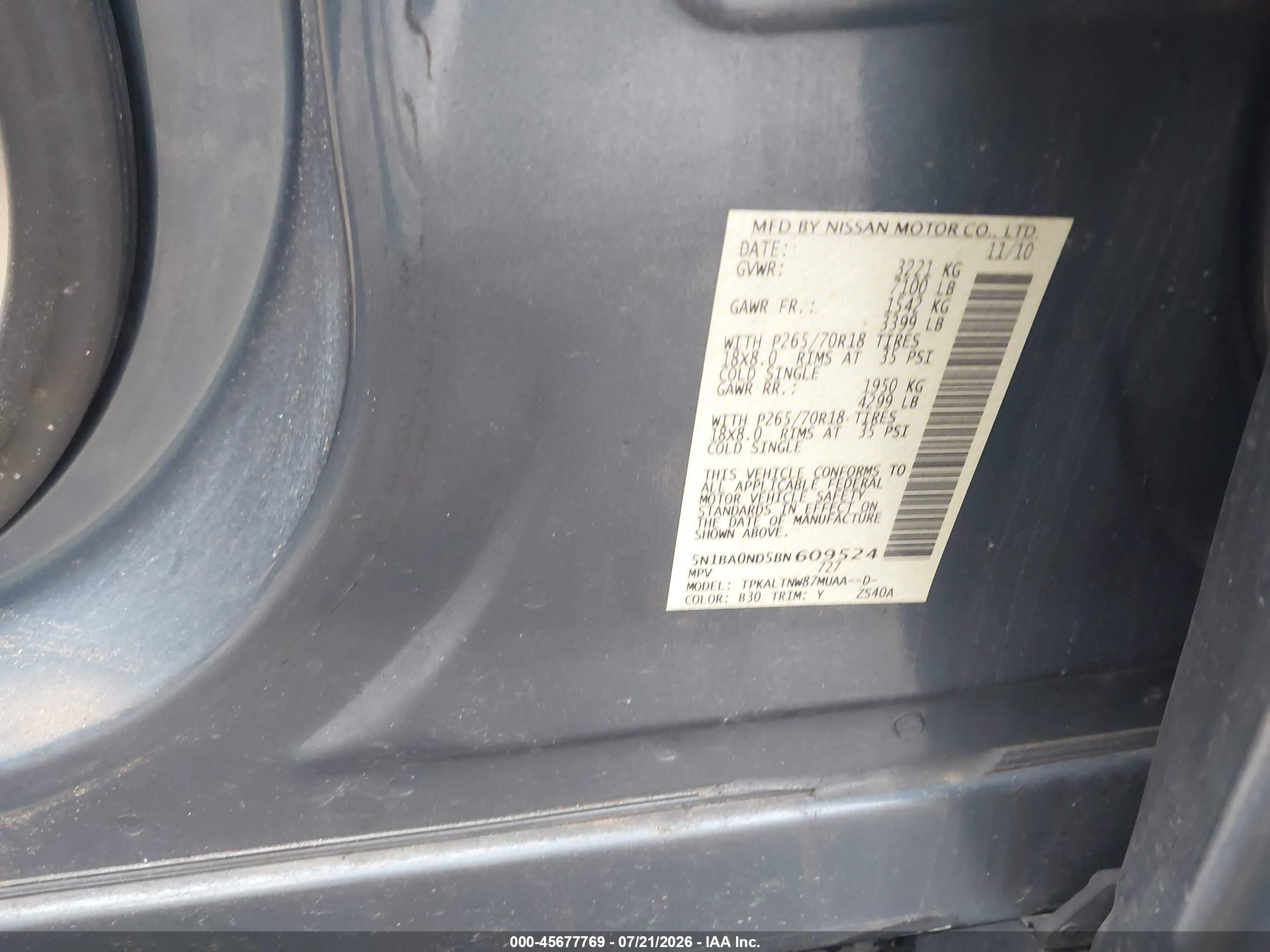 2011 Nissan Armada Sv Gray vin: 5N1BA0ND5BN609524