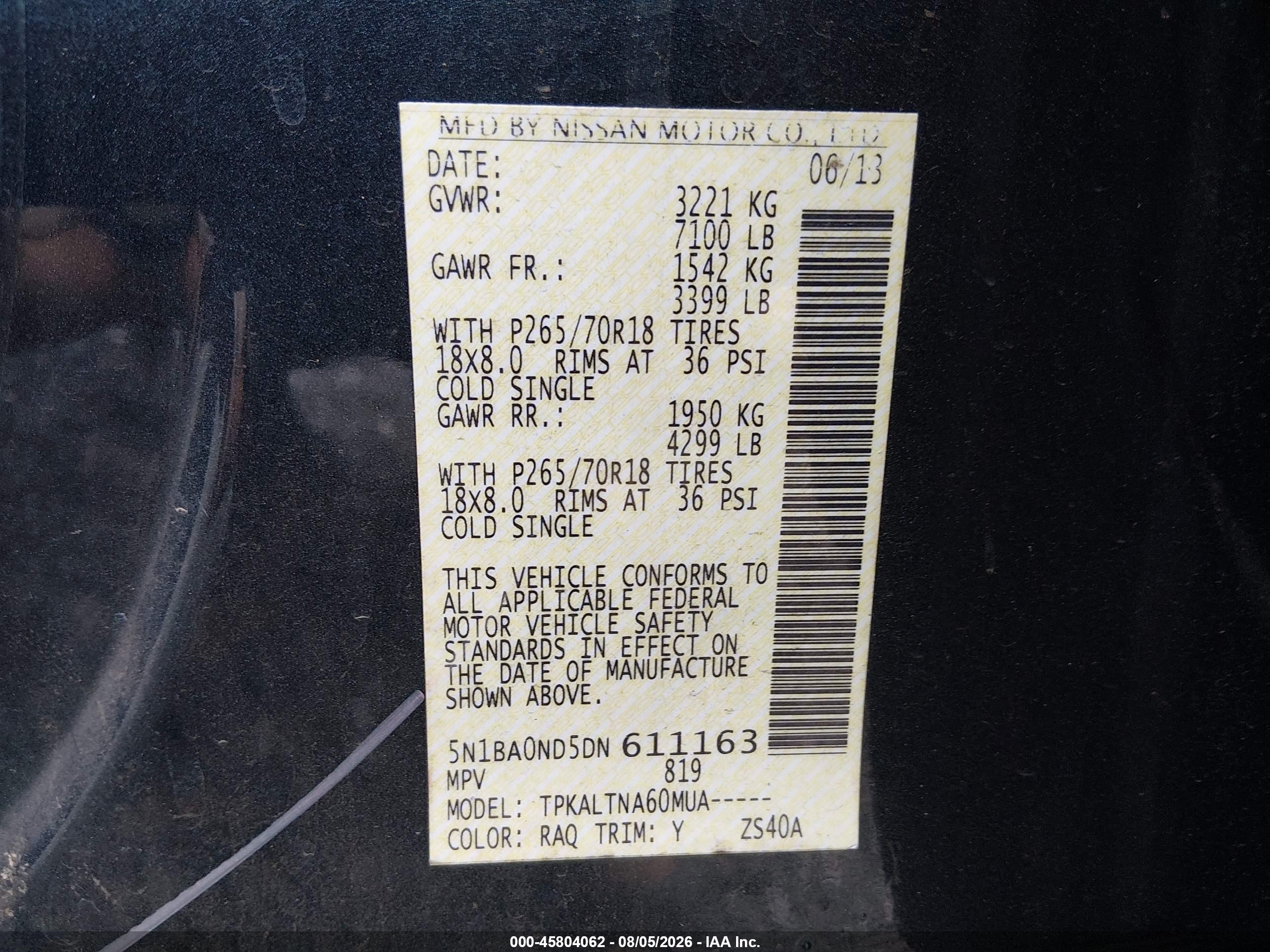 2013 Nissan Armada Sv Синий vin: 5N1BA0ND5DN611163
