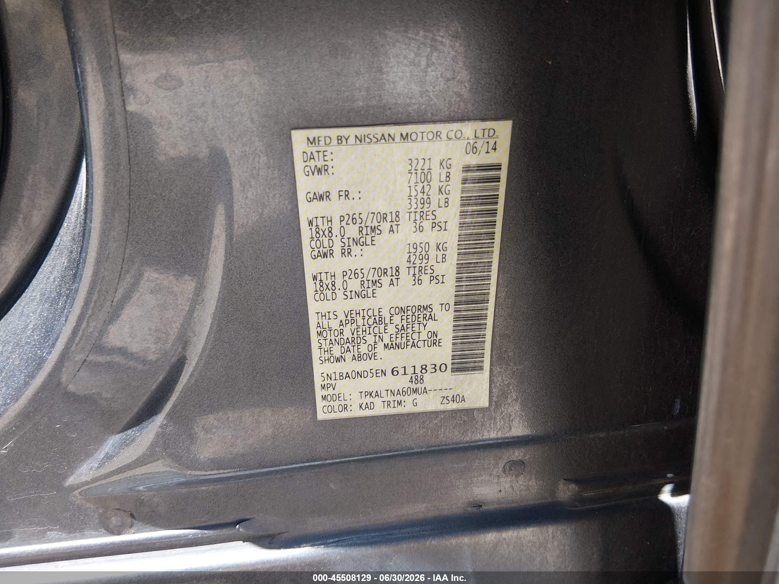 2014 Nissan Armada Sv Gray vin: 5N1BA0ND5EN611830
