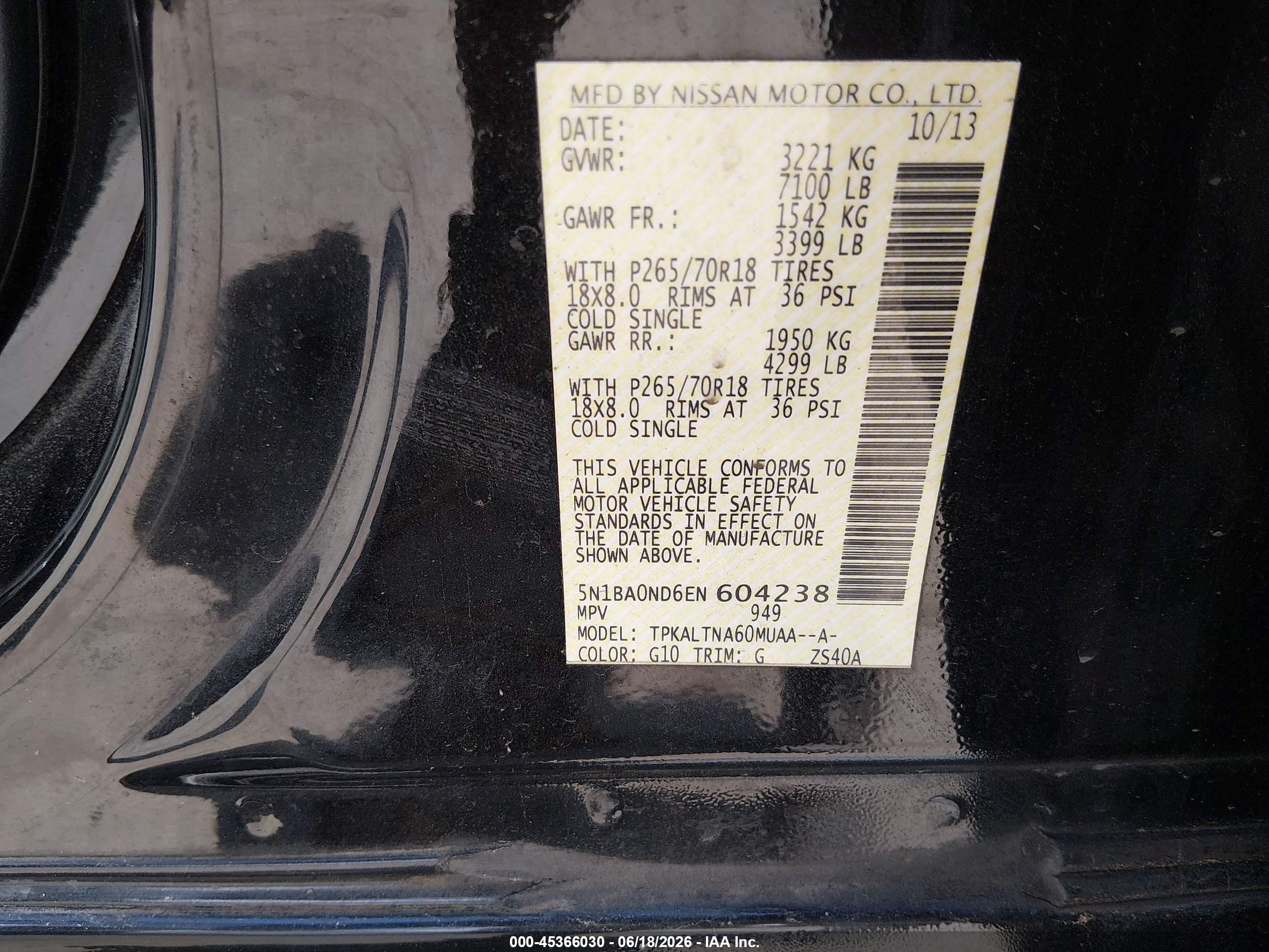 2014 Nissan Armada Sv Black vin: 5N1BA0ND6EN604238