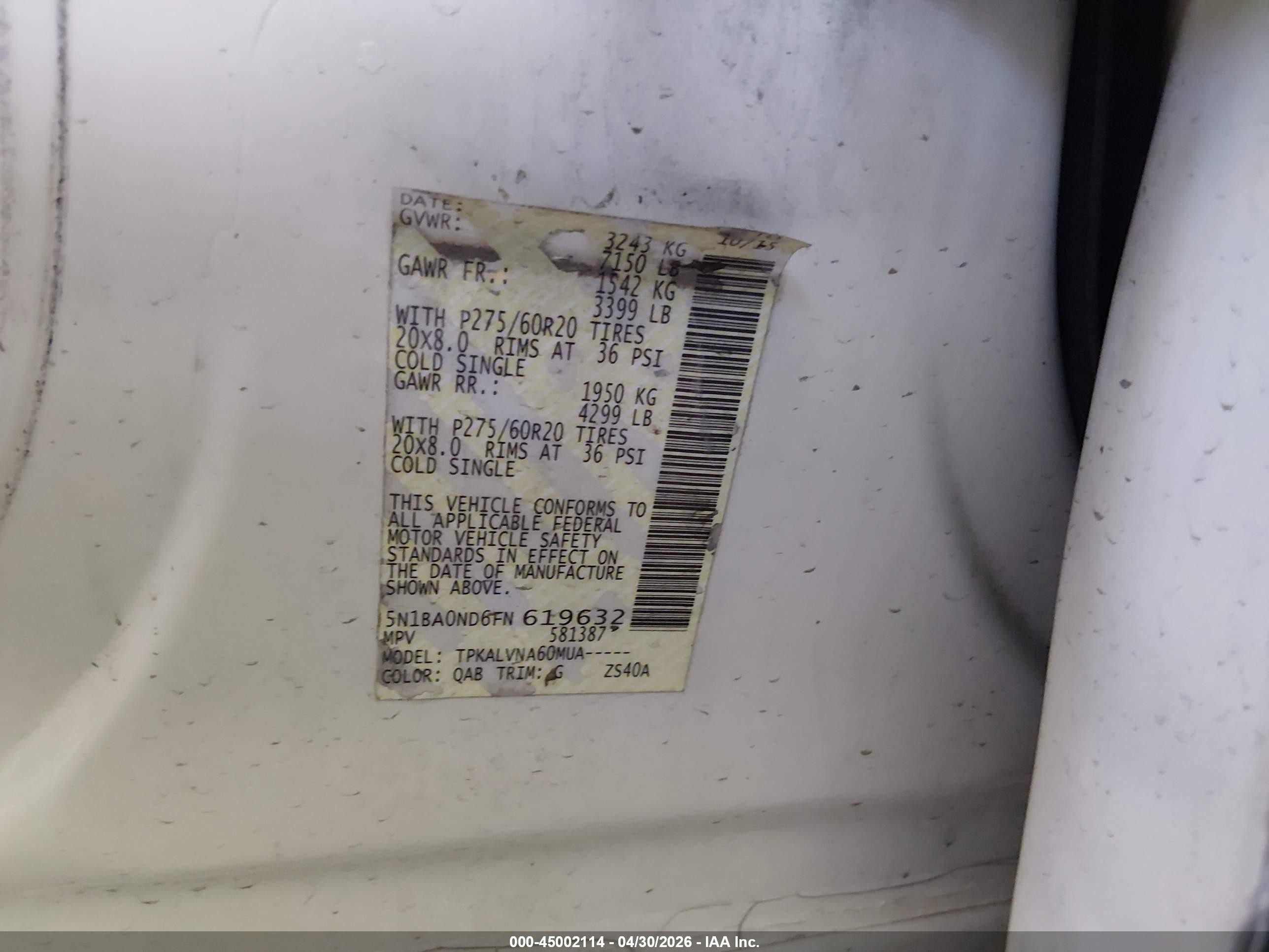 2015 Nissan Armada Sl White vin: 5N1BA0ND6FN619632