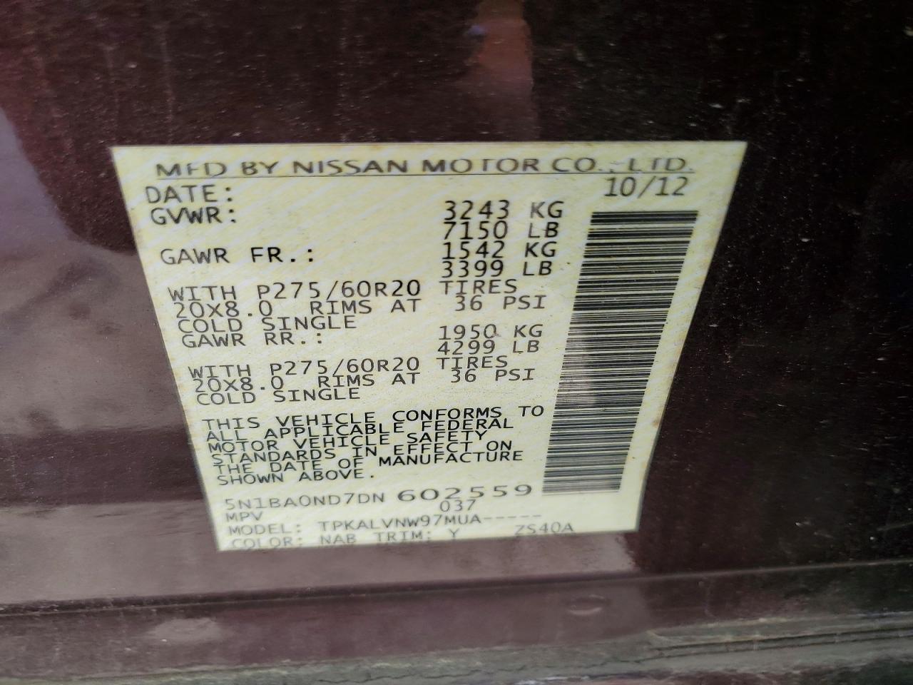 2013 Nissan Armada Sv Burgundy vin: 5N1BA0ND7DN602559