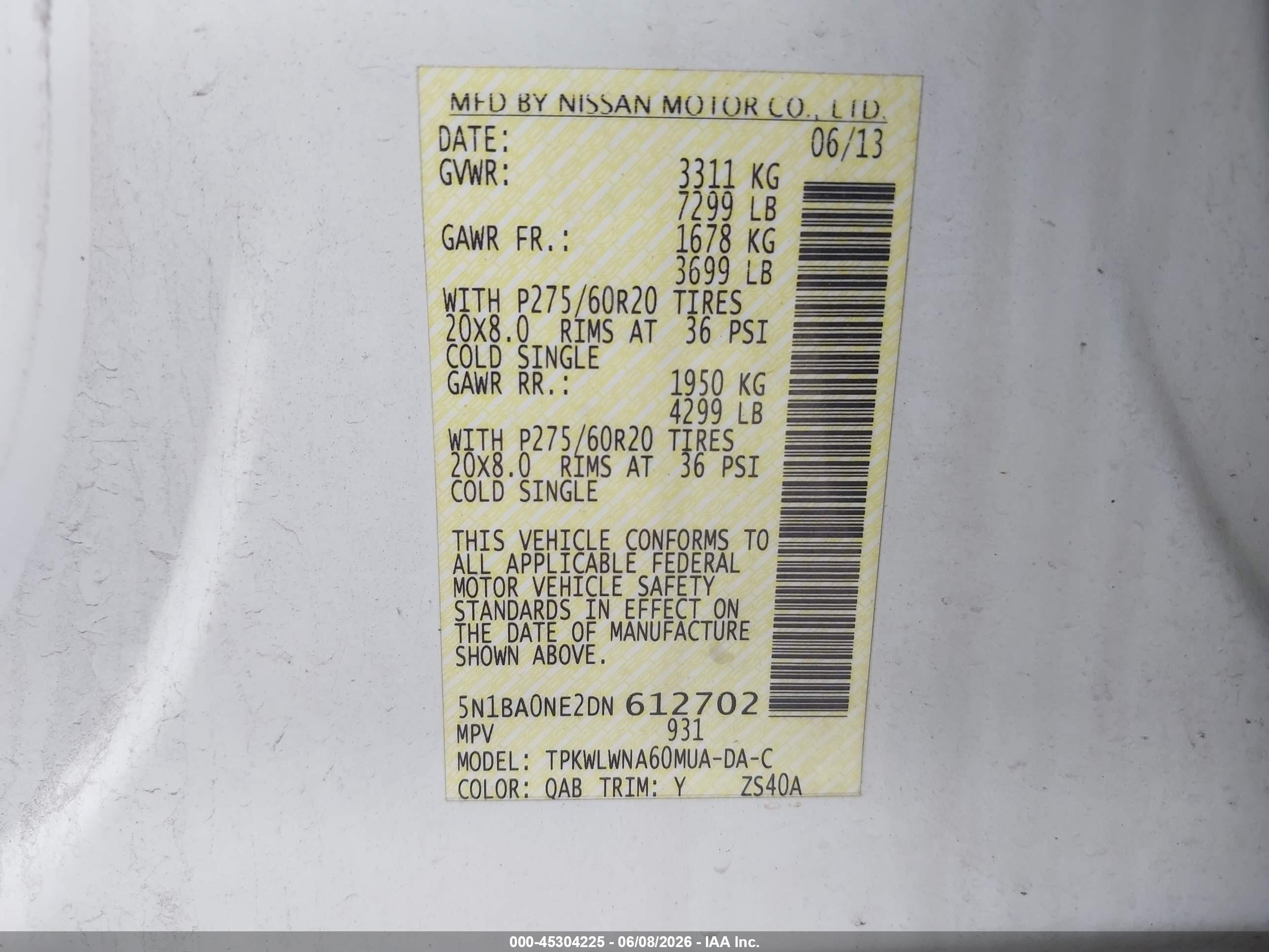 2013 Nissan Armada Platinum White vin: 5N1BA0NE2DN612702