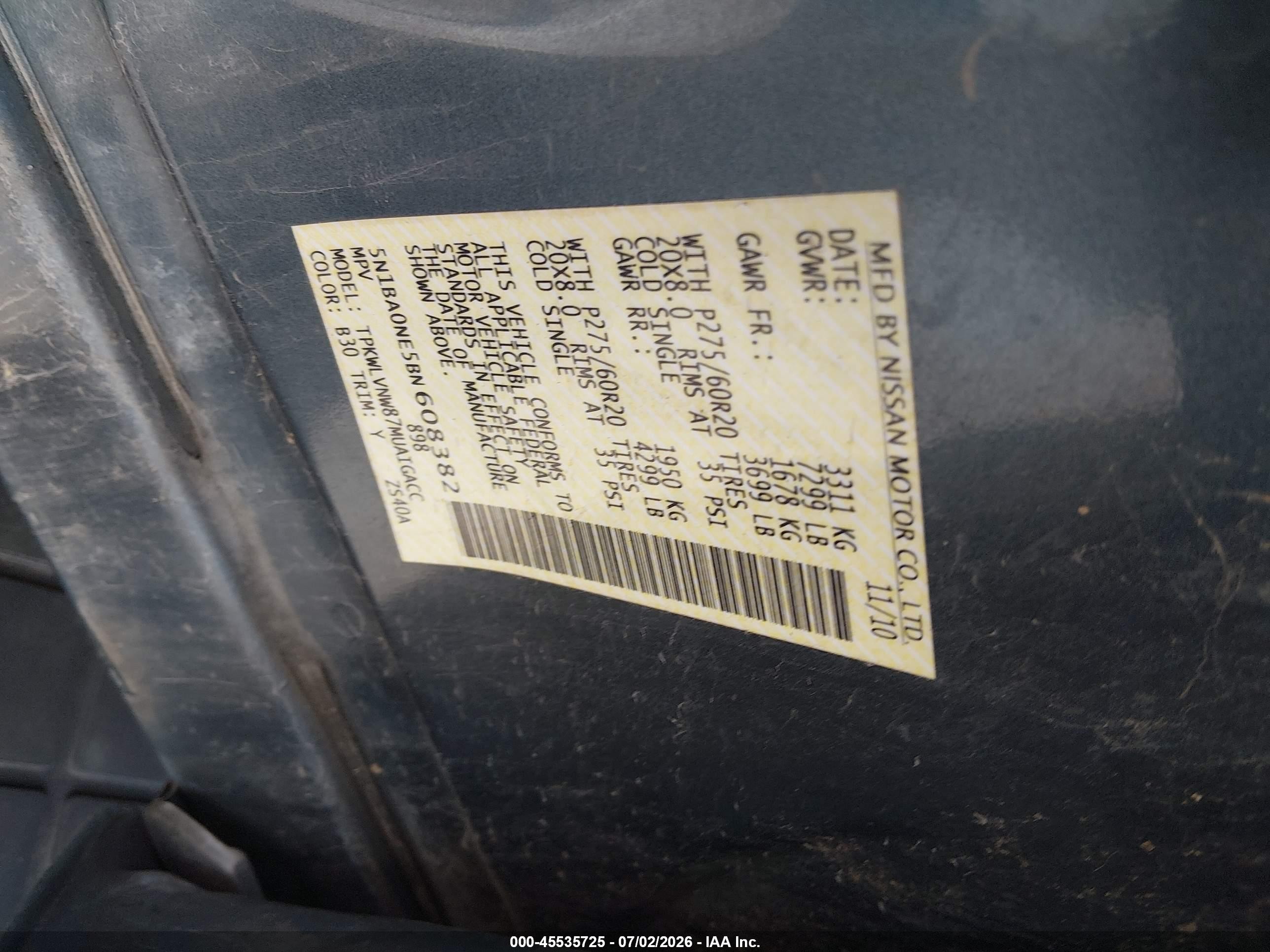 2011 Nissan Armada Platinum Синий vin: 5N1BA0NE5BN608382