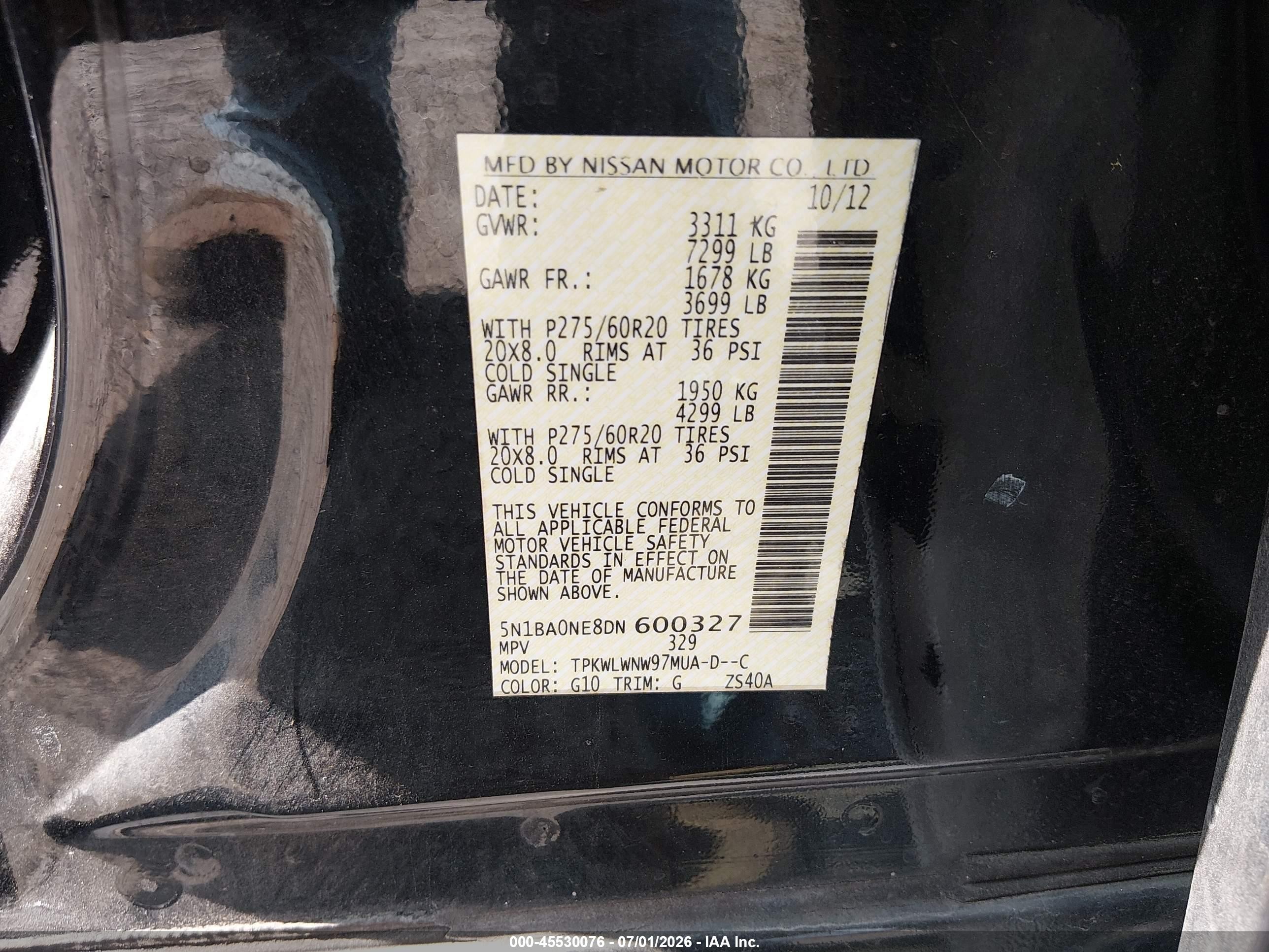 2013 Nissan Armada Platinum Black vin: 5N1BA0NE8DN600327