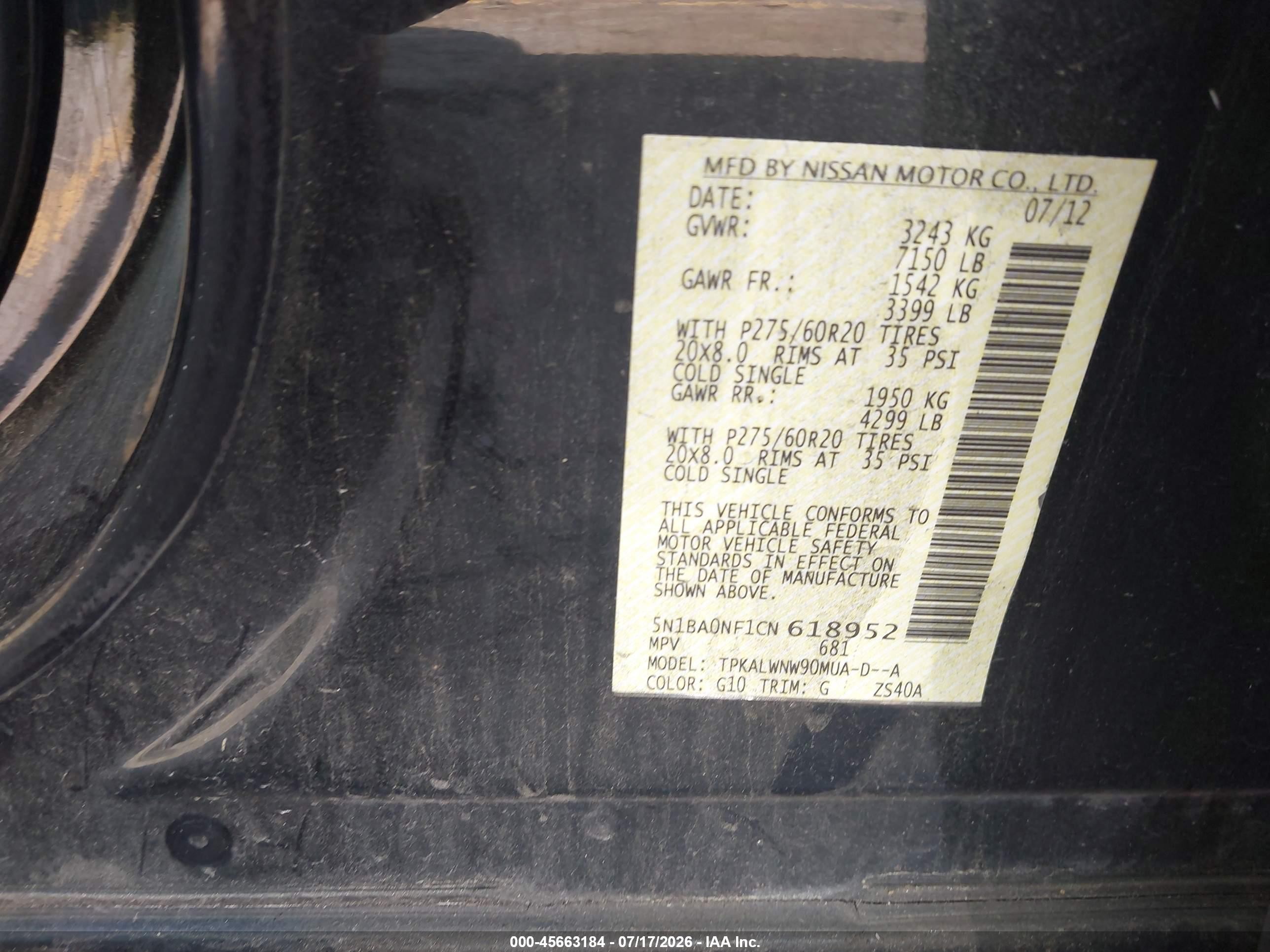 2012 Nissan Armada Platinum Black vin: 5N1BA0NF1CN618952