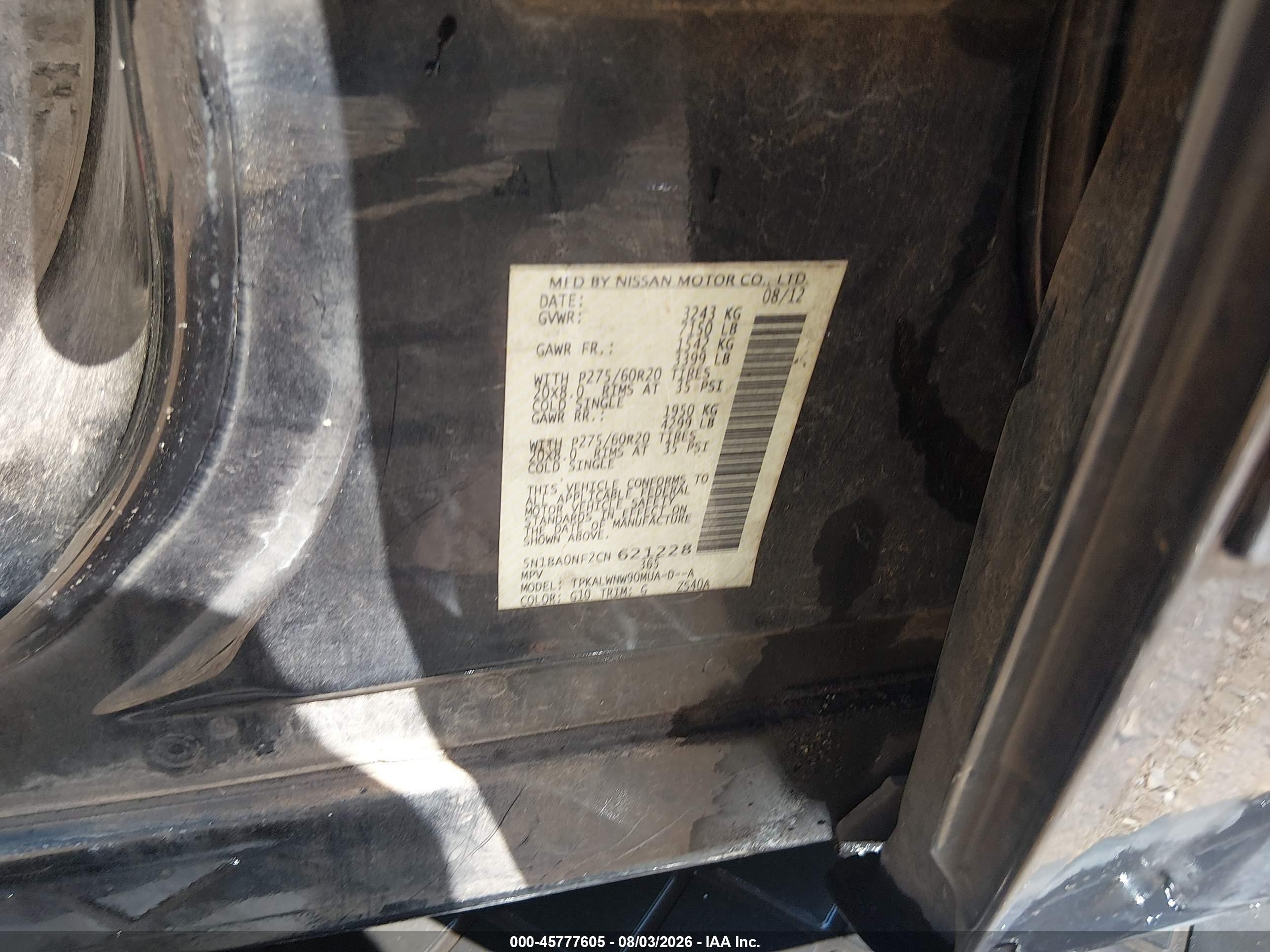 2012 Nissan Armada Platinum Black vin: 5N1BA0NF2CN621228