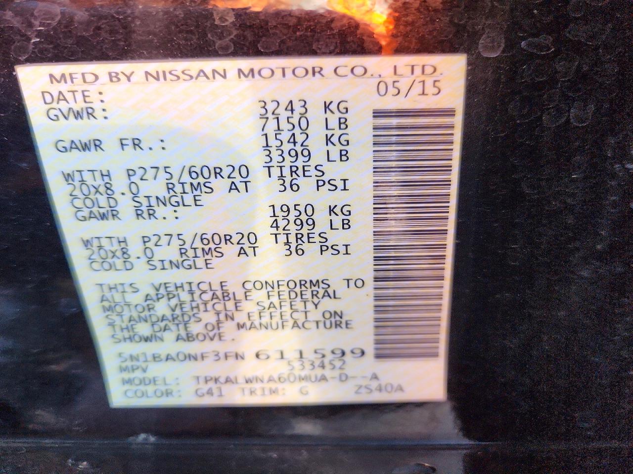 2015 Nissan Armada Platinum Black vin: 5N1BA0NF3FN611599