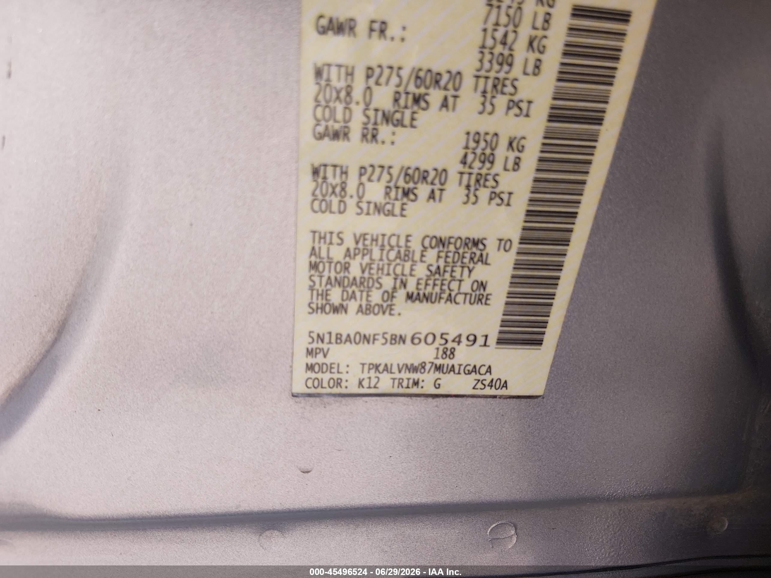 2011 Nissan Armada Platinum Silver vin: 5N1BA0NF5BN605491