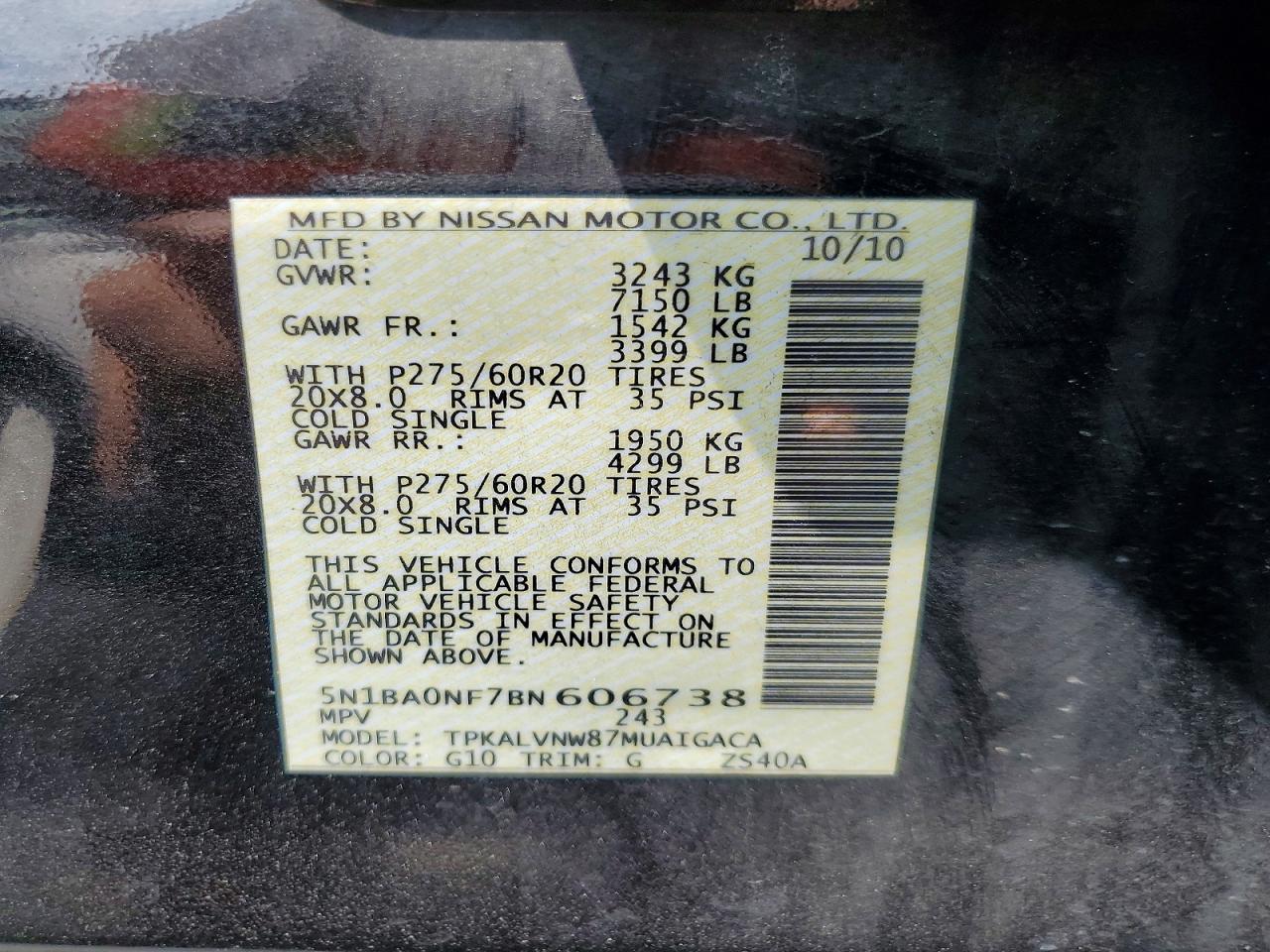 2011 Nissan Armada Platinum Black vin: 5N1BA0NF7BN606738