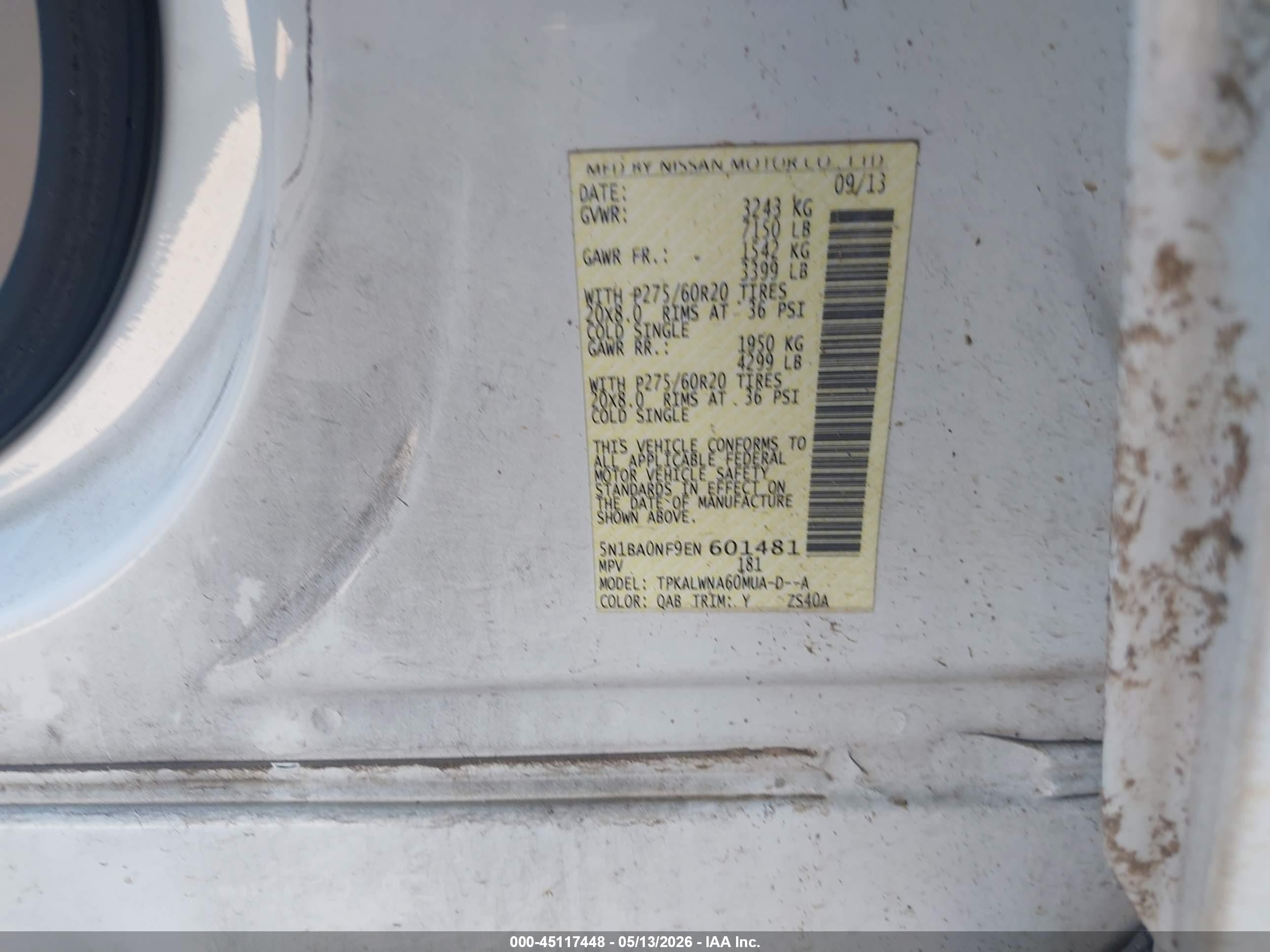 2014 Nissan Armada Platinum White vin: 5N1BA0NF9EN601481