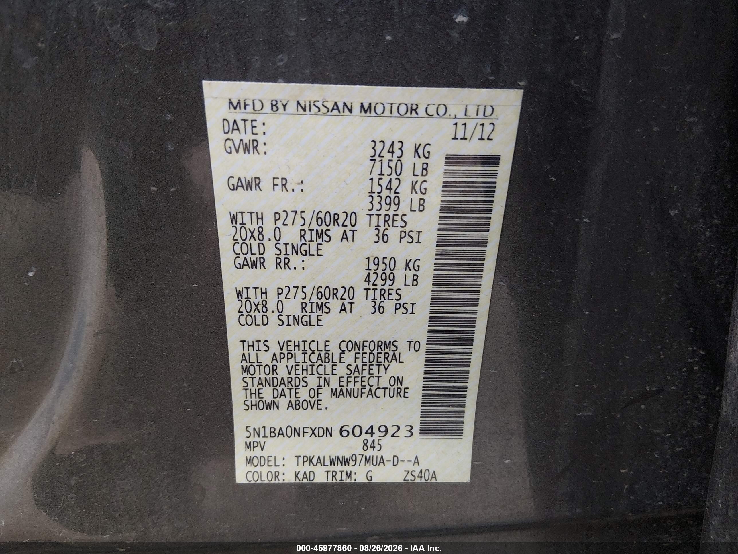 2013 Nissan Armada Platinum Серый vin: 5N1BA0NFXDN604923
