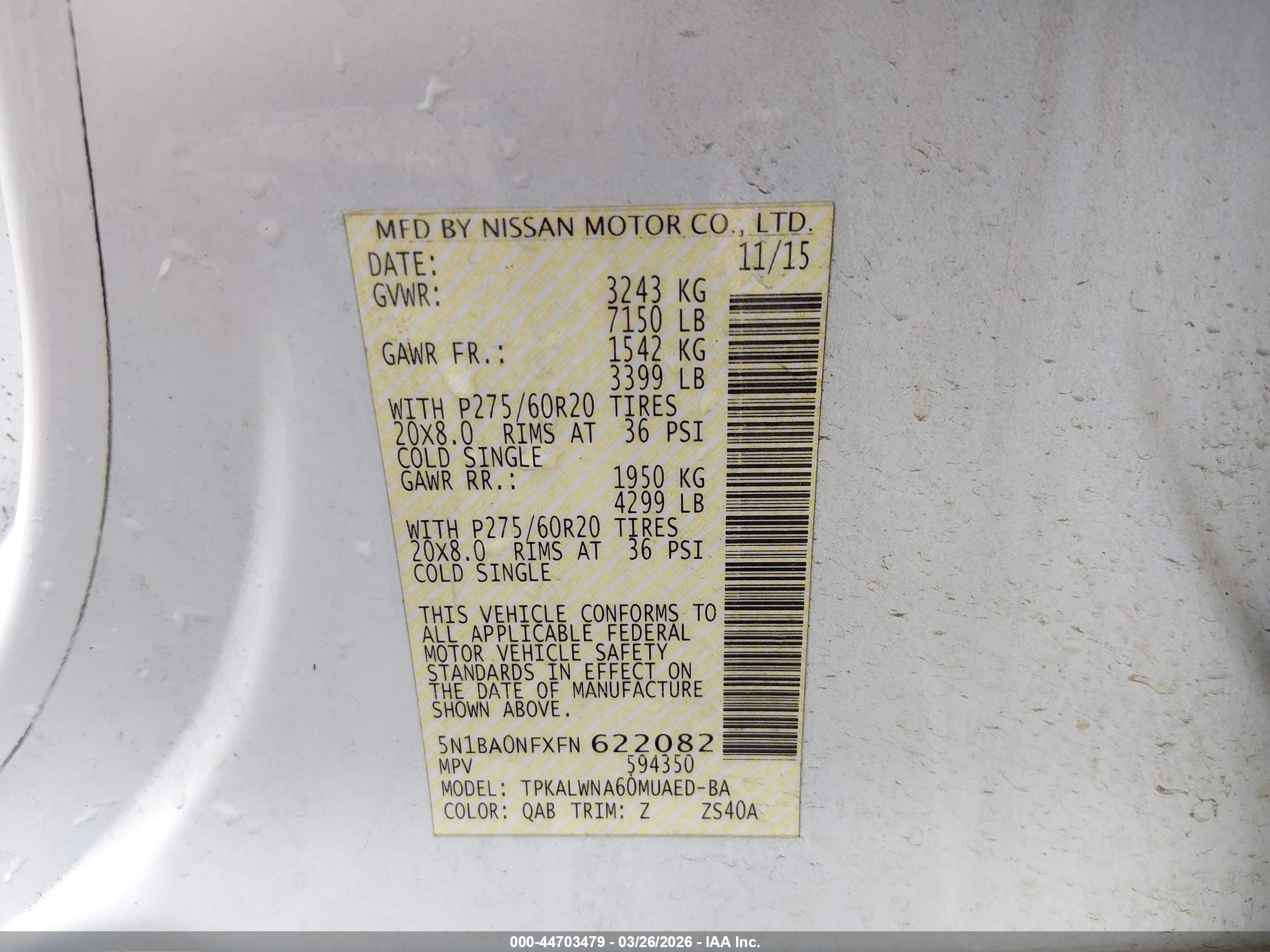 2015 Nissan Armada Platinum Белый vin: 5N1BA0NFXFN622082