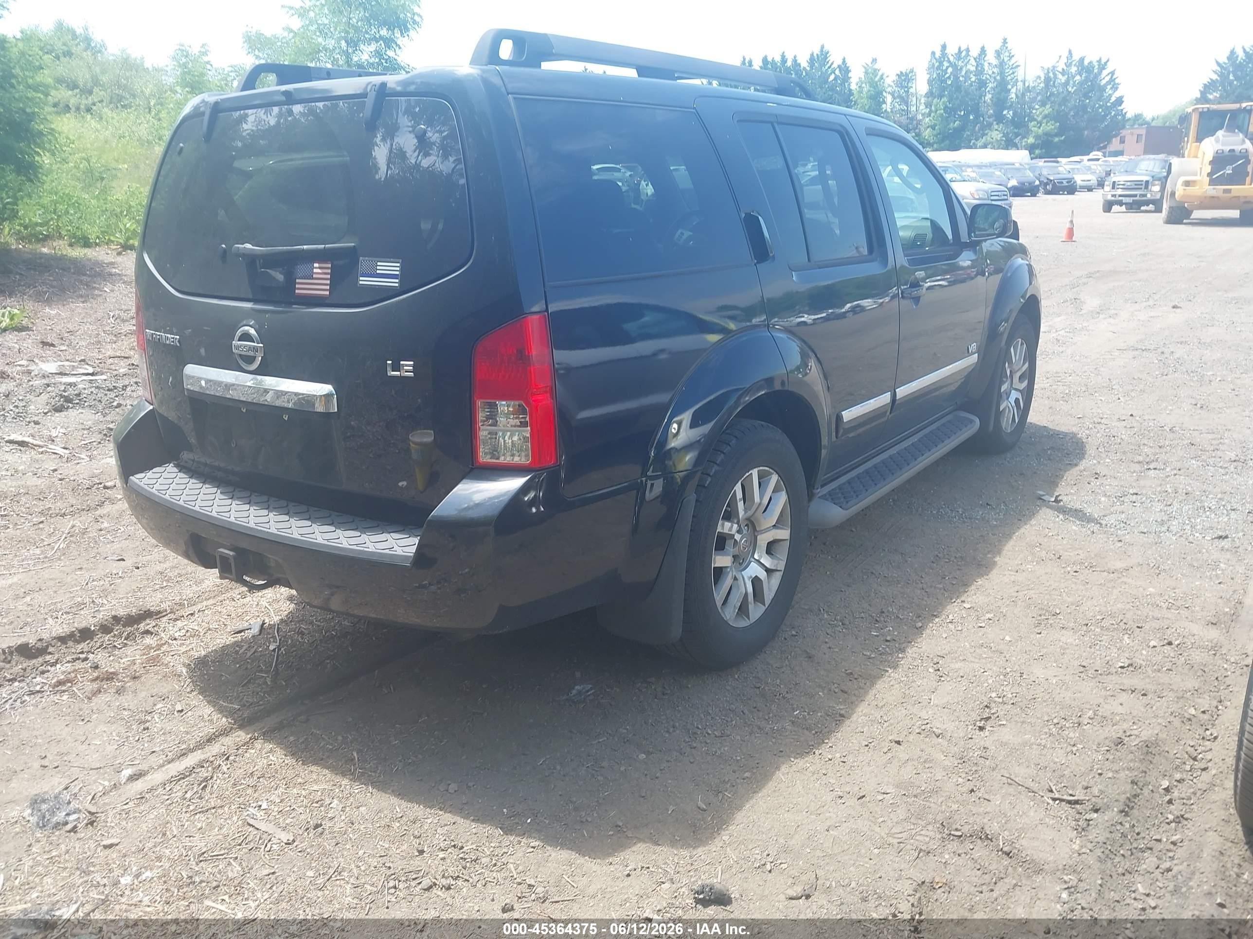 2008 Nissan Pathfinder Le V8 Black vin: 5N1BR18B78C619646