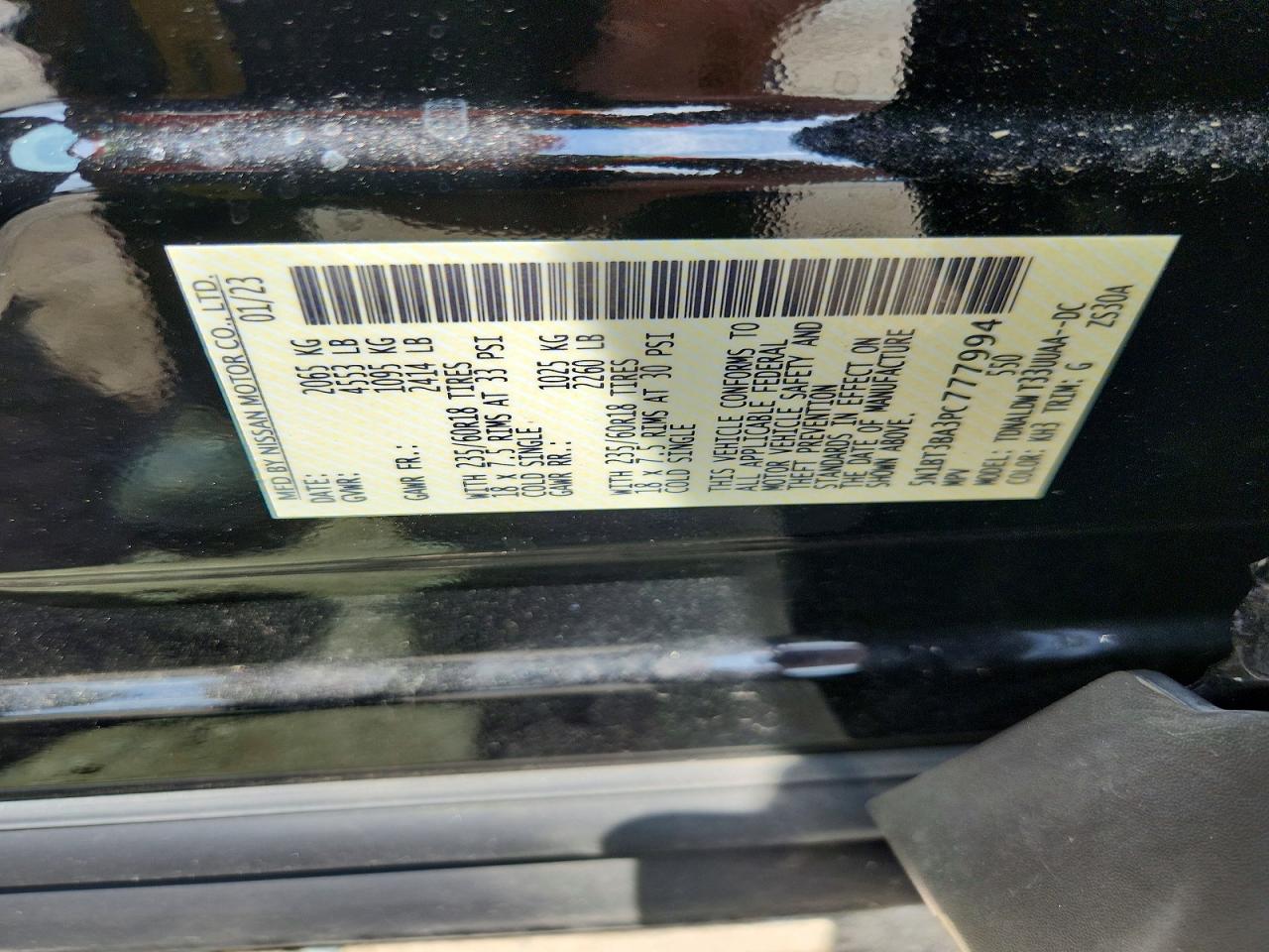 2023 Nissan Rogue Sv Black vin: 5N1BT3BA3PC777994