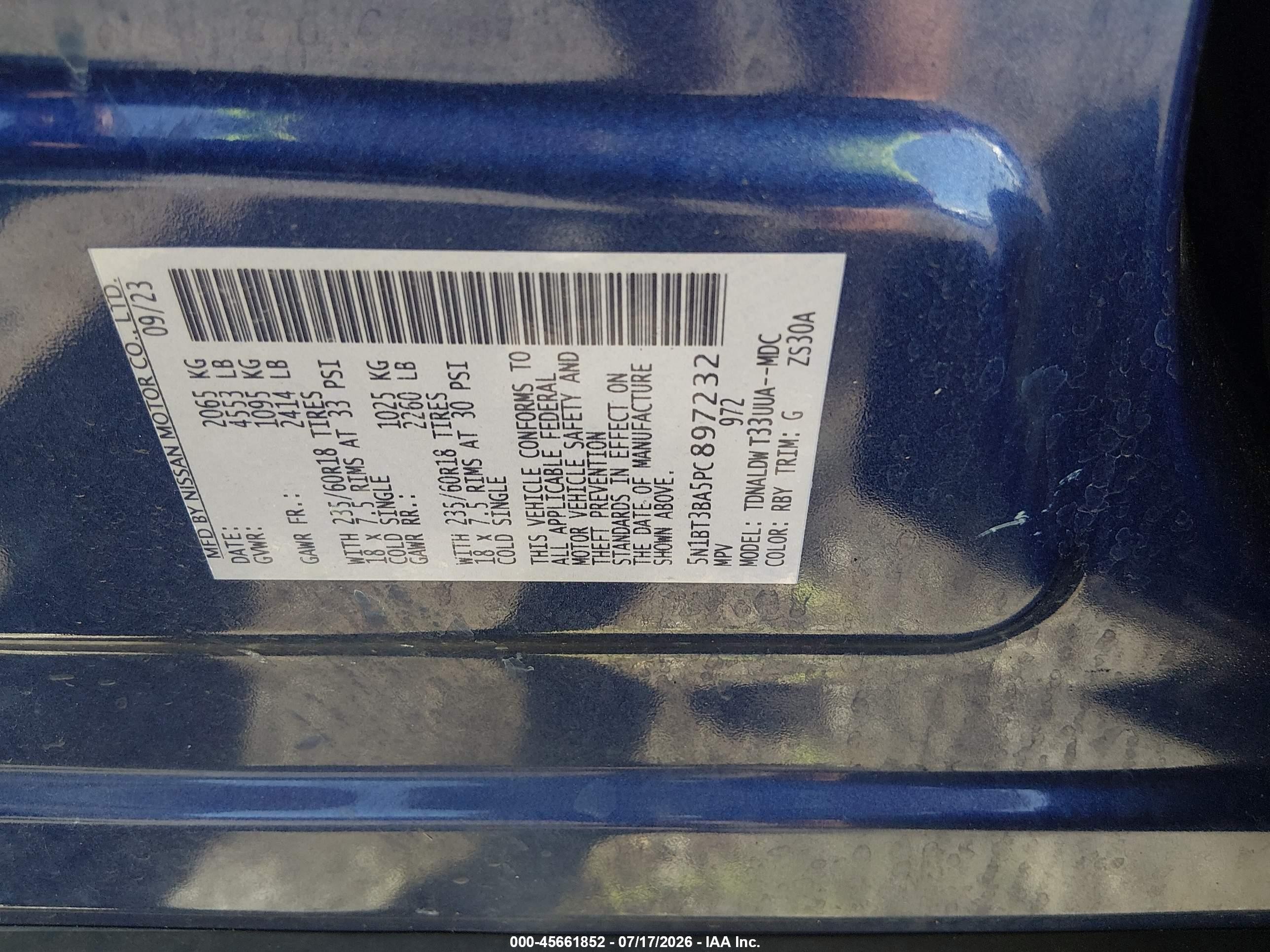 2023 Nissan Rogue Sv Fwd Blue vin: 5N1BT3BA5PC897232