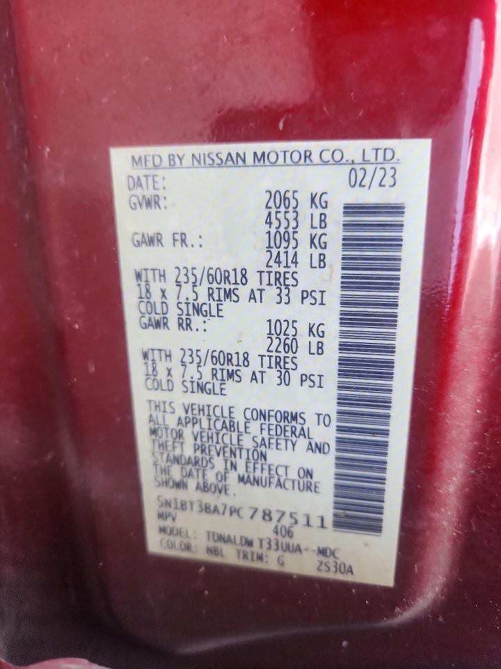 2023 Nissan Rogue Sv Red vin: 5N1BT3BA7PC787511