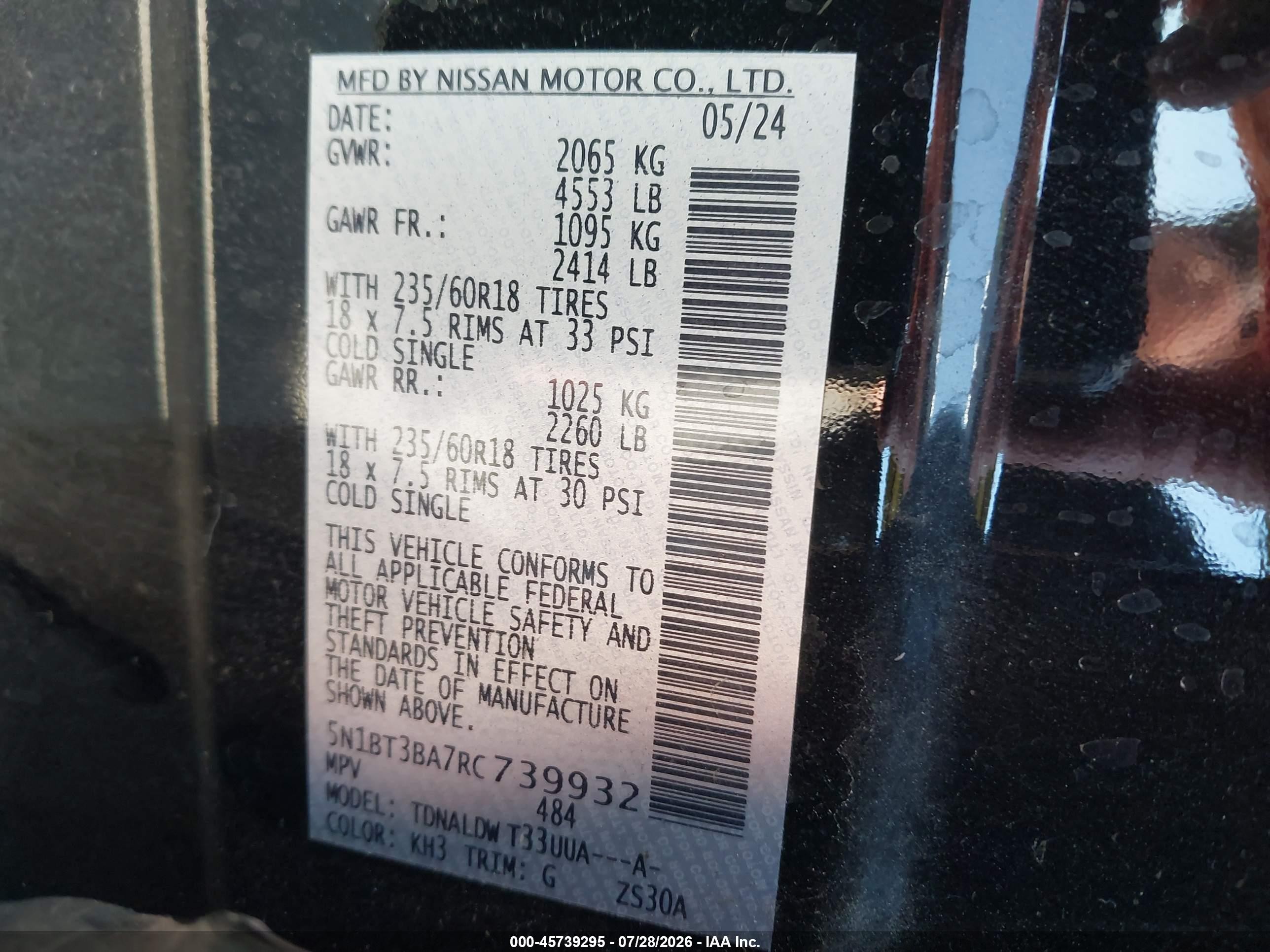 2024 Nissan Rogue Sv Fwd Black vin: 5N1BT3BA7RC739932