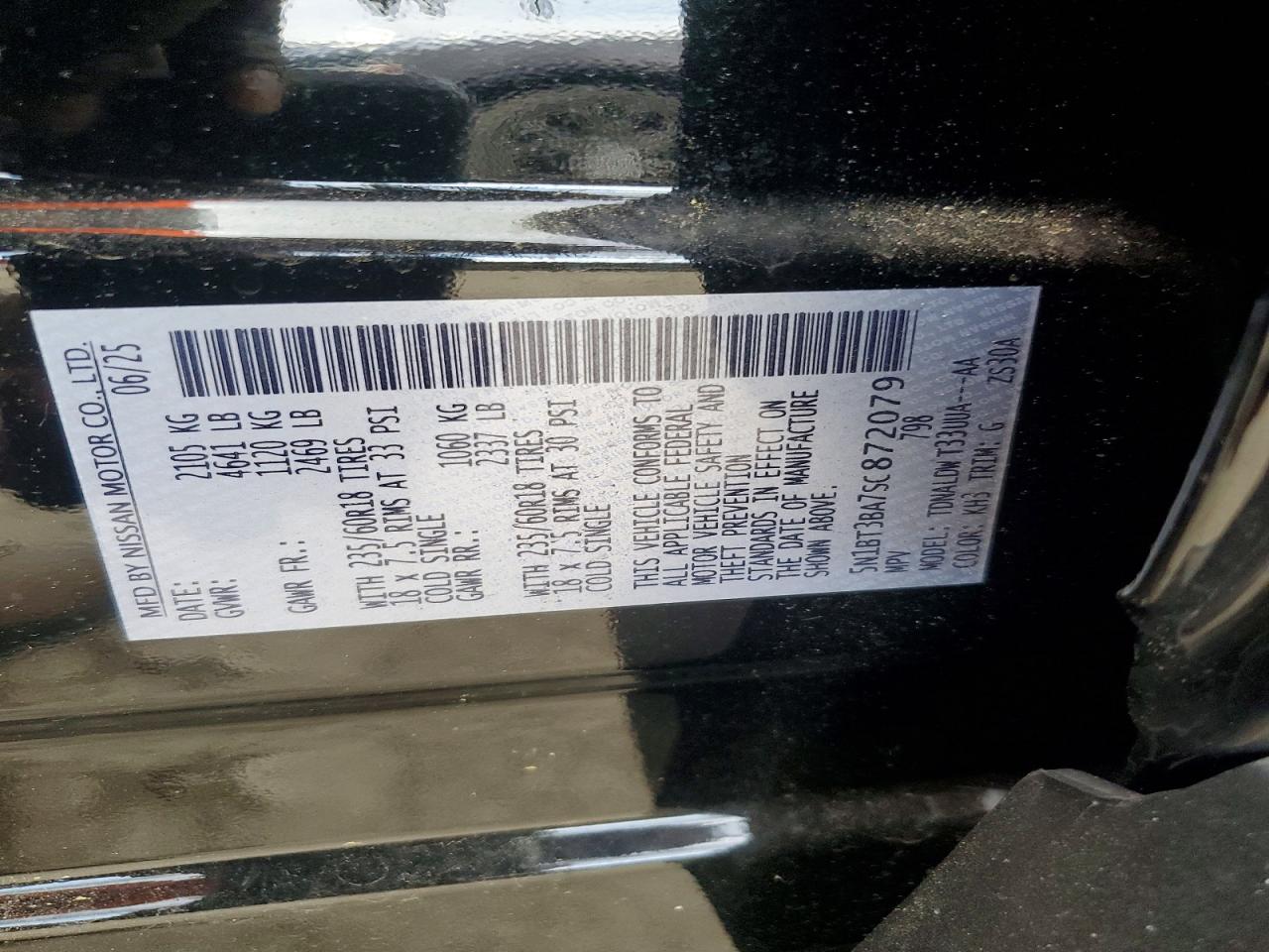 2025 Nissan Rogue Sv Black vin: 5N1BT3BA7SC872079