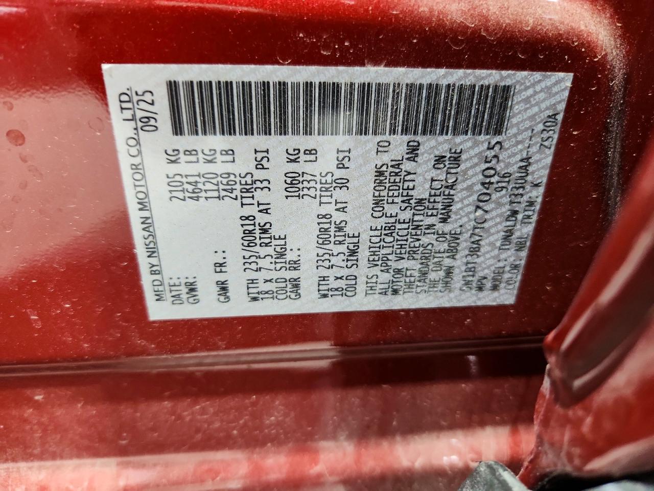 2026 Nissan Rogue Sv Burgundy vin: 5N1BT3BA7TC704055