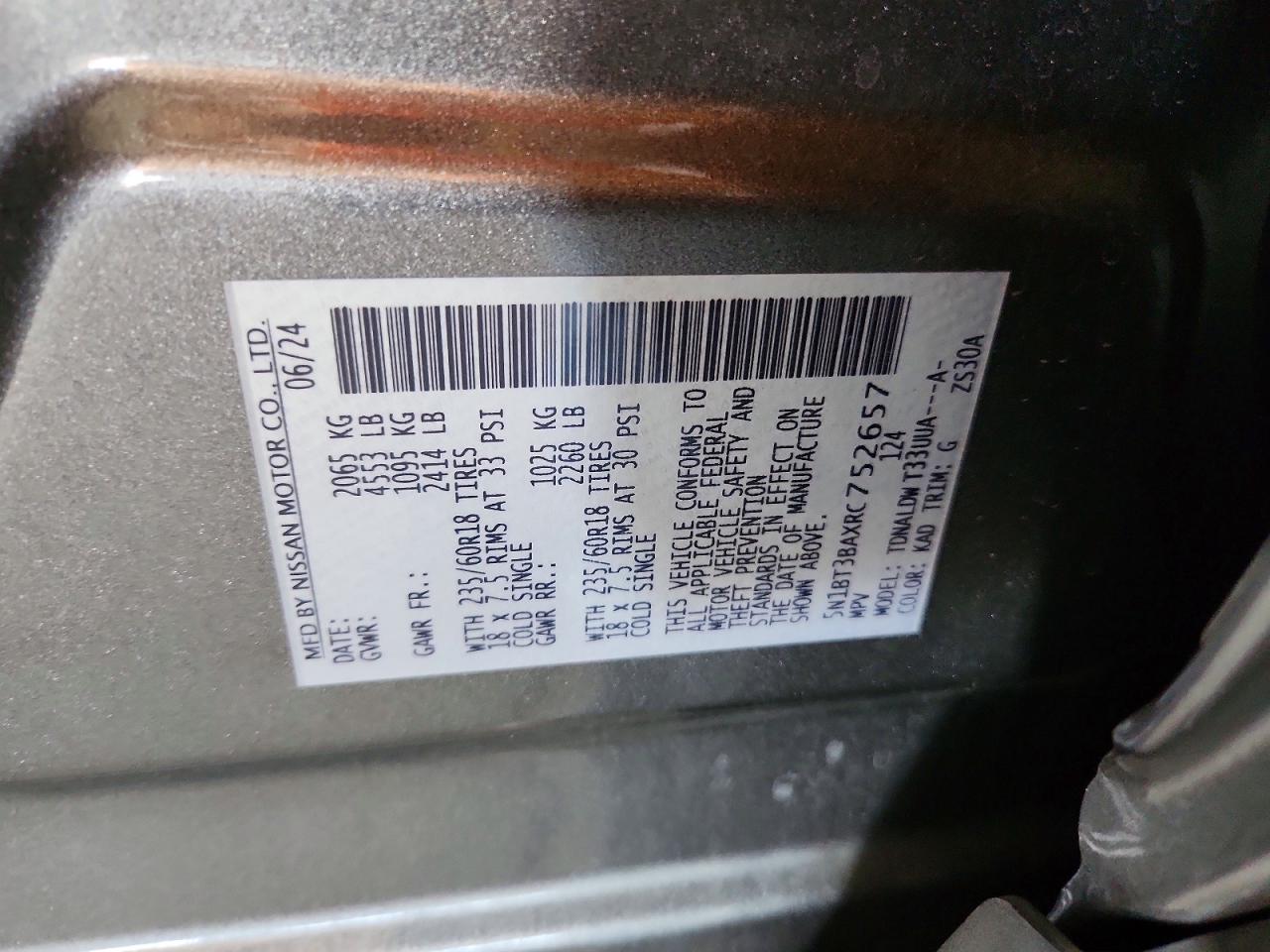 2024 Nissan Rogue Sv Gray vin: 5N1BT3BAXRC752657