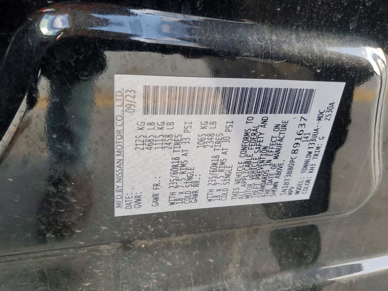 2023 Nissan Rogue Sv Black vin: 5N1BT3BB0PC891637