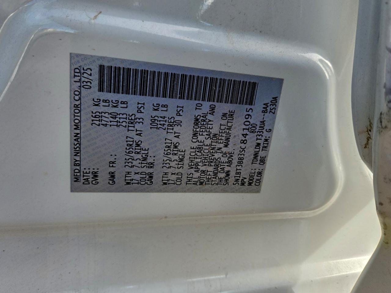 2025 Nissan Rogue Sv White vin: 5N1BT3BB3SC841095