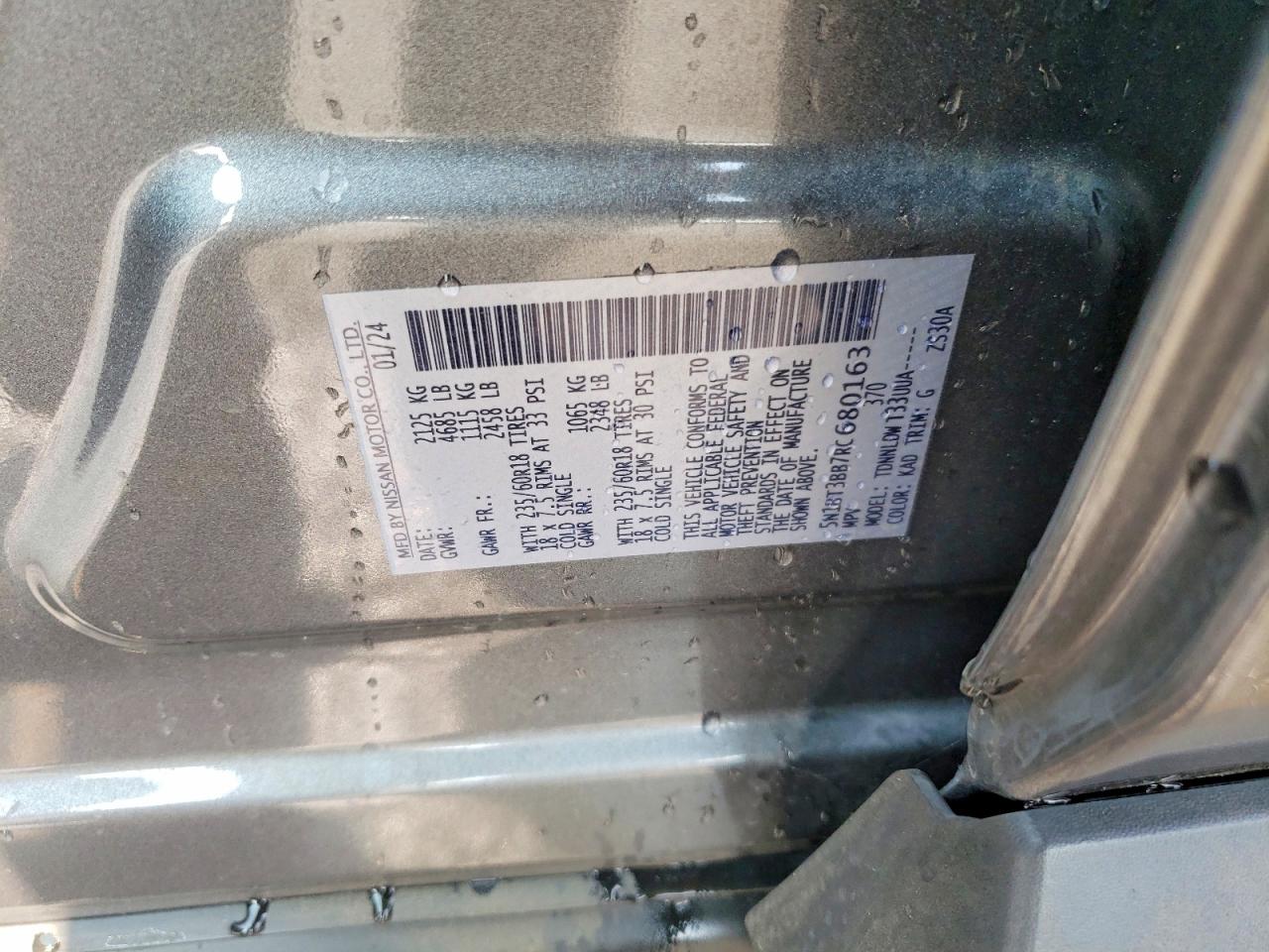 2024 Nissan Rogue Sv Gray vin: 5N1BT3BB7RC680163